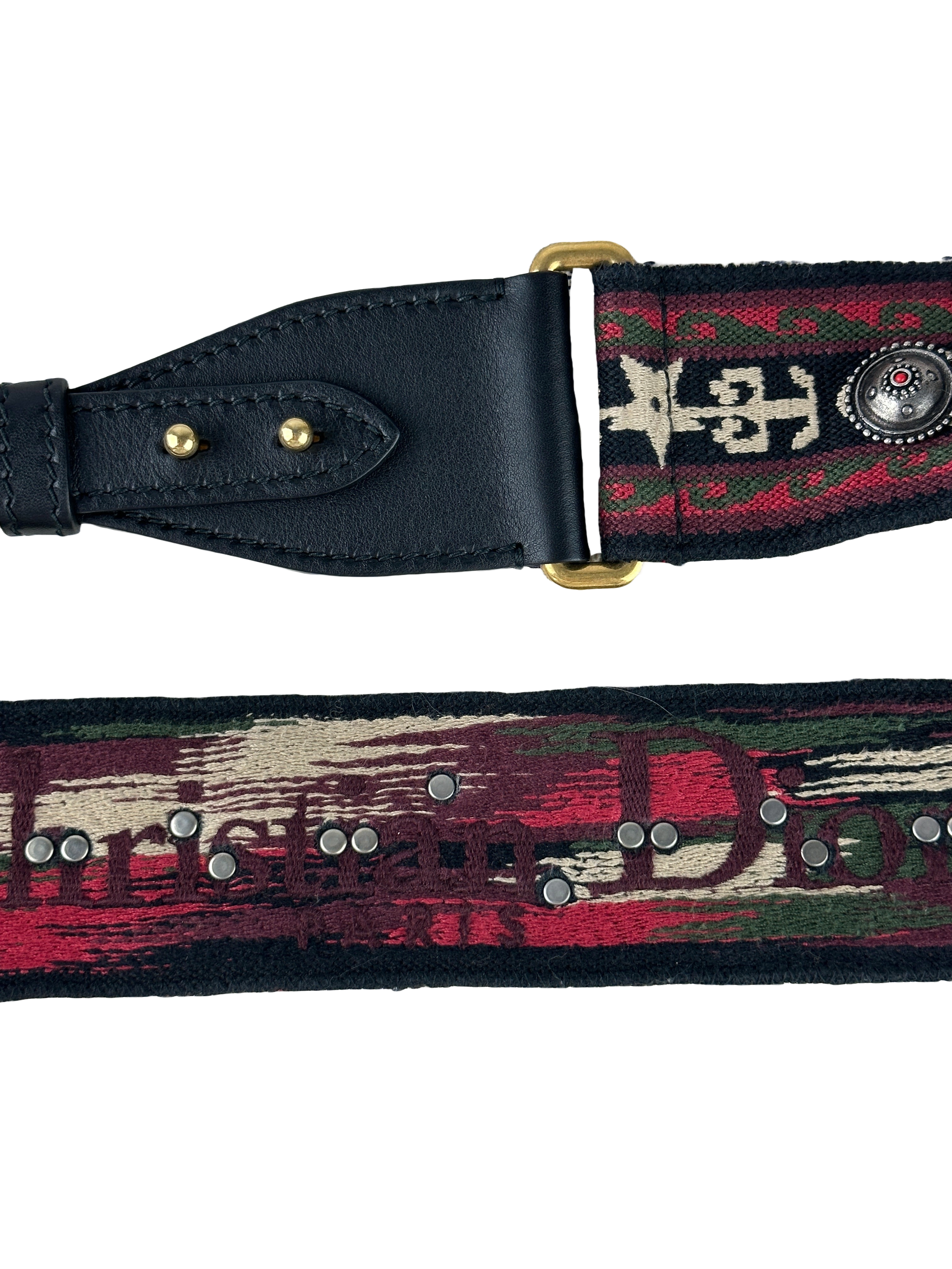 Dior shoulder strap embroidered leather/canvas/metal burgundy