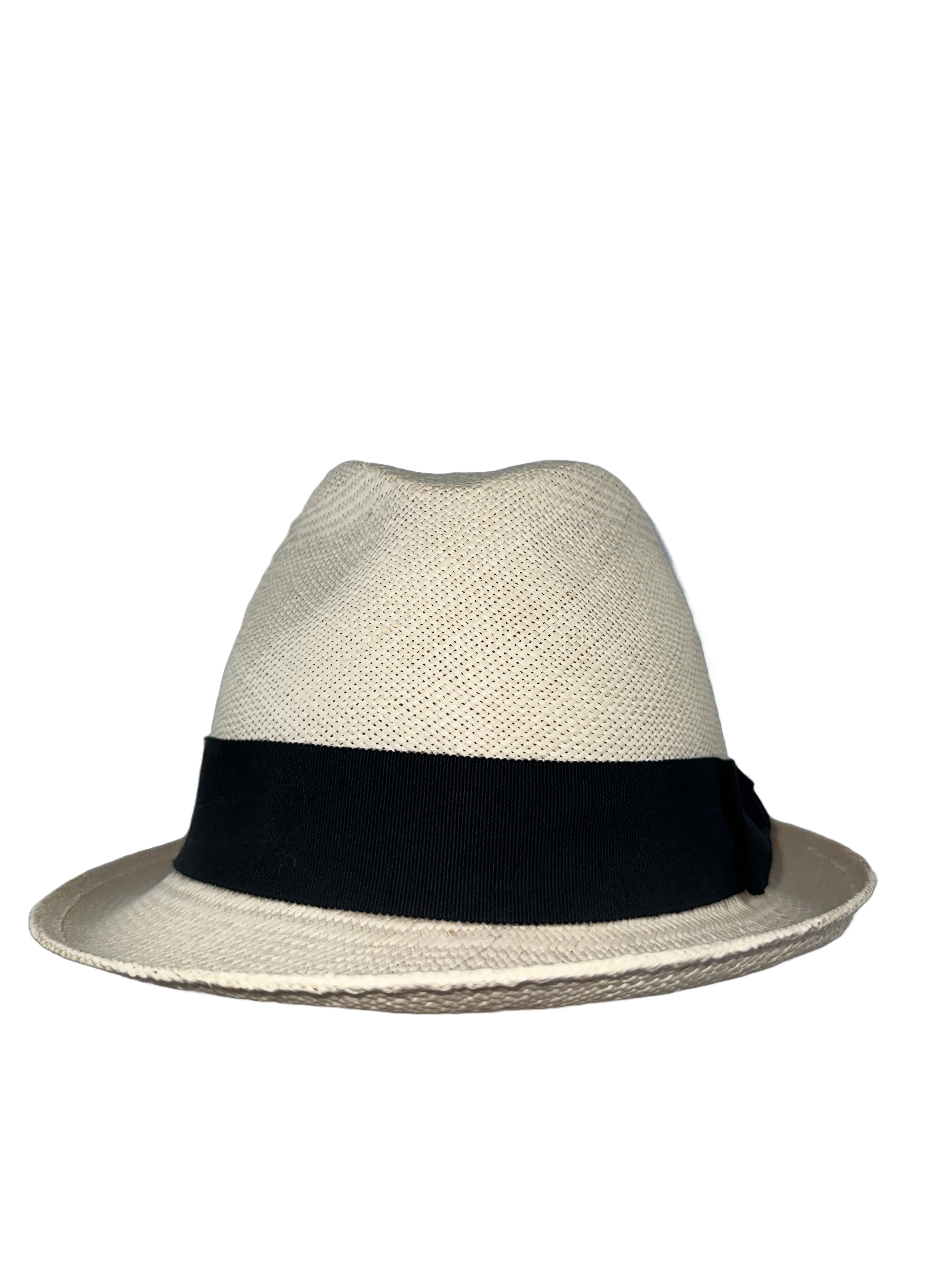 Chanel white panama hat with black stripe - M