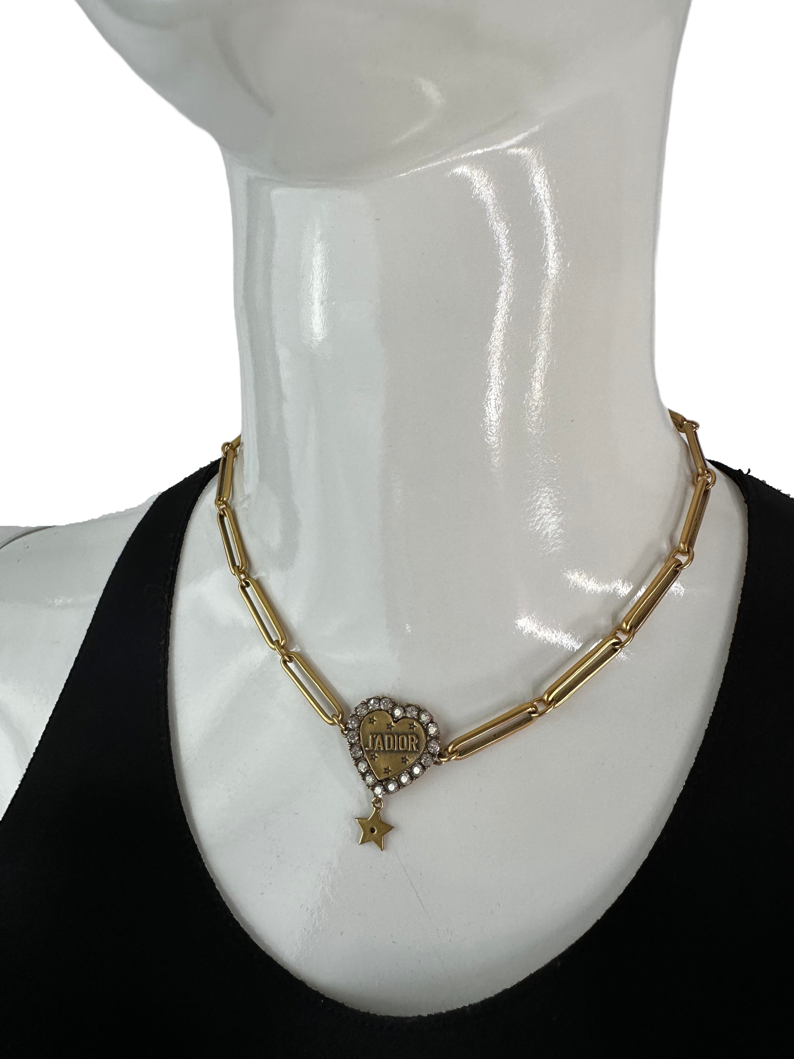 Dior metal crystal heart j'adior choker necklace age gold