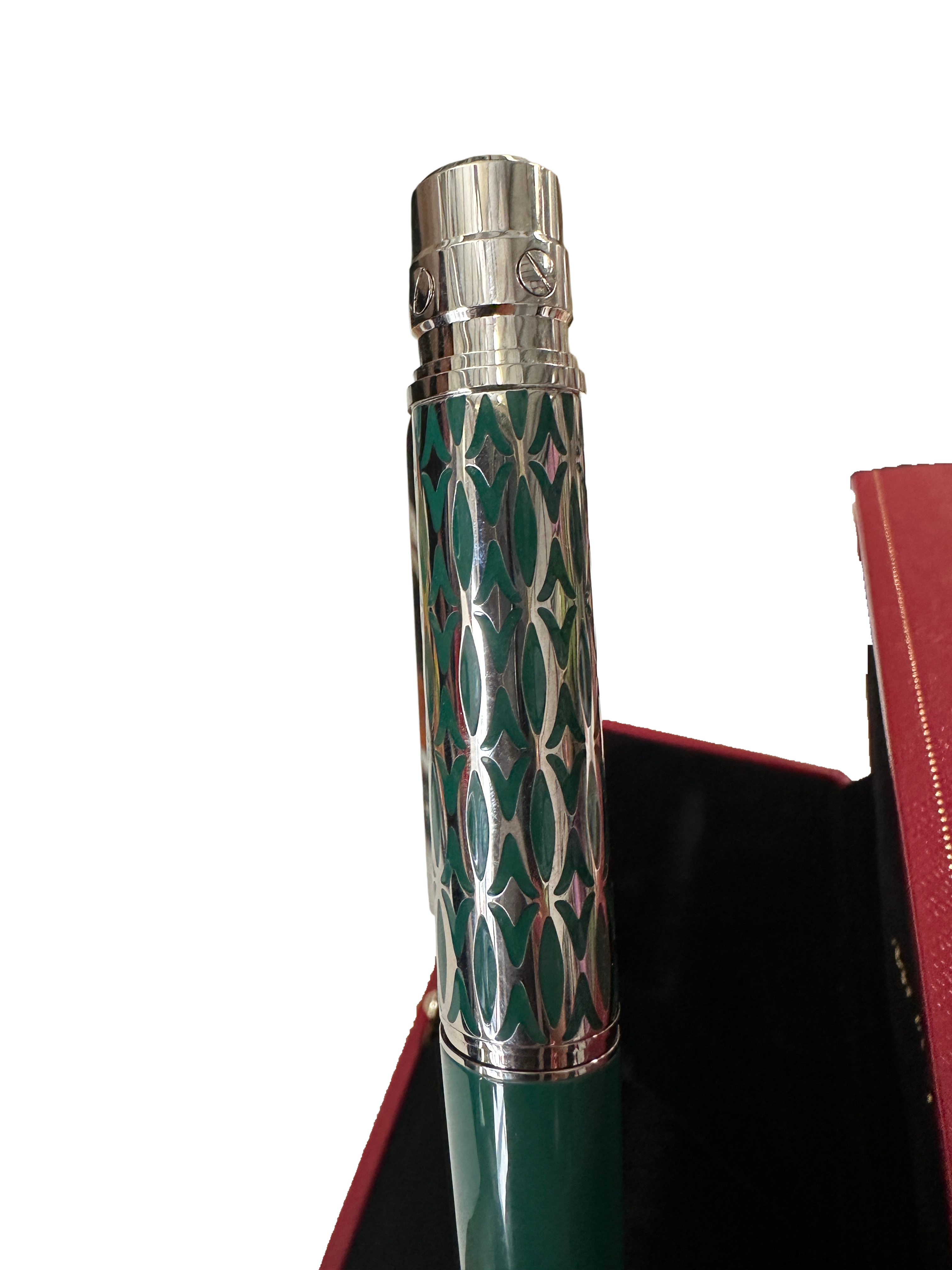 Cartier Santos pen ballpoint green lacquer, palladium finish