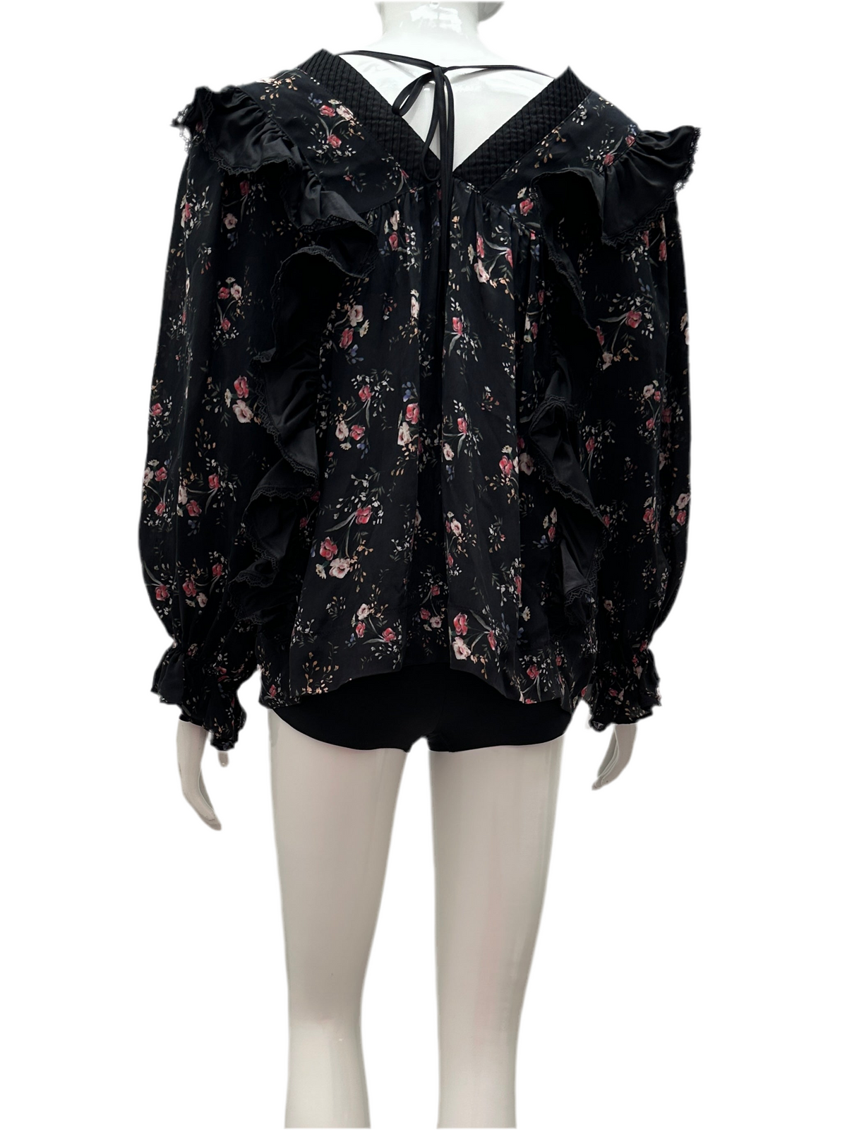 Lug Von Siga black ruffled top with floral motif - size 40