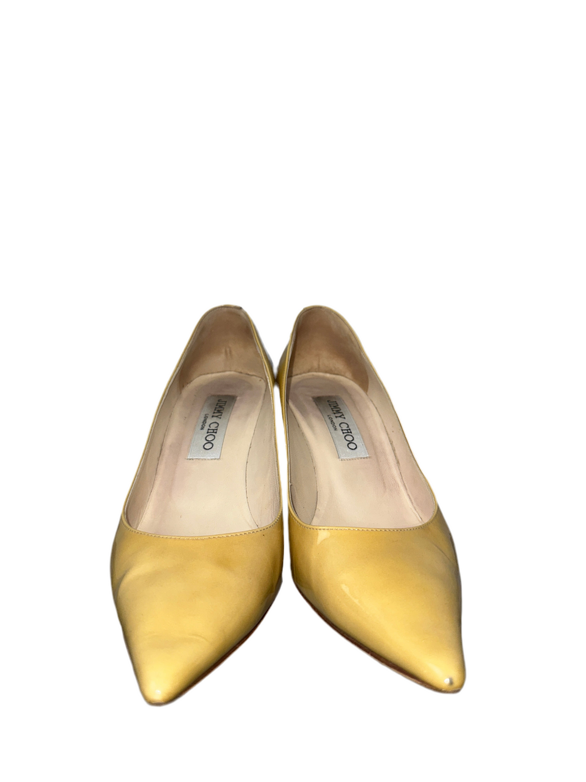 Jimmy Choo yellow patent point toe pump heels shoes - size 36