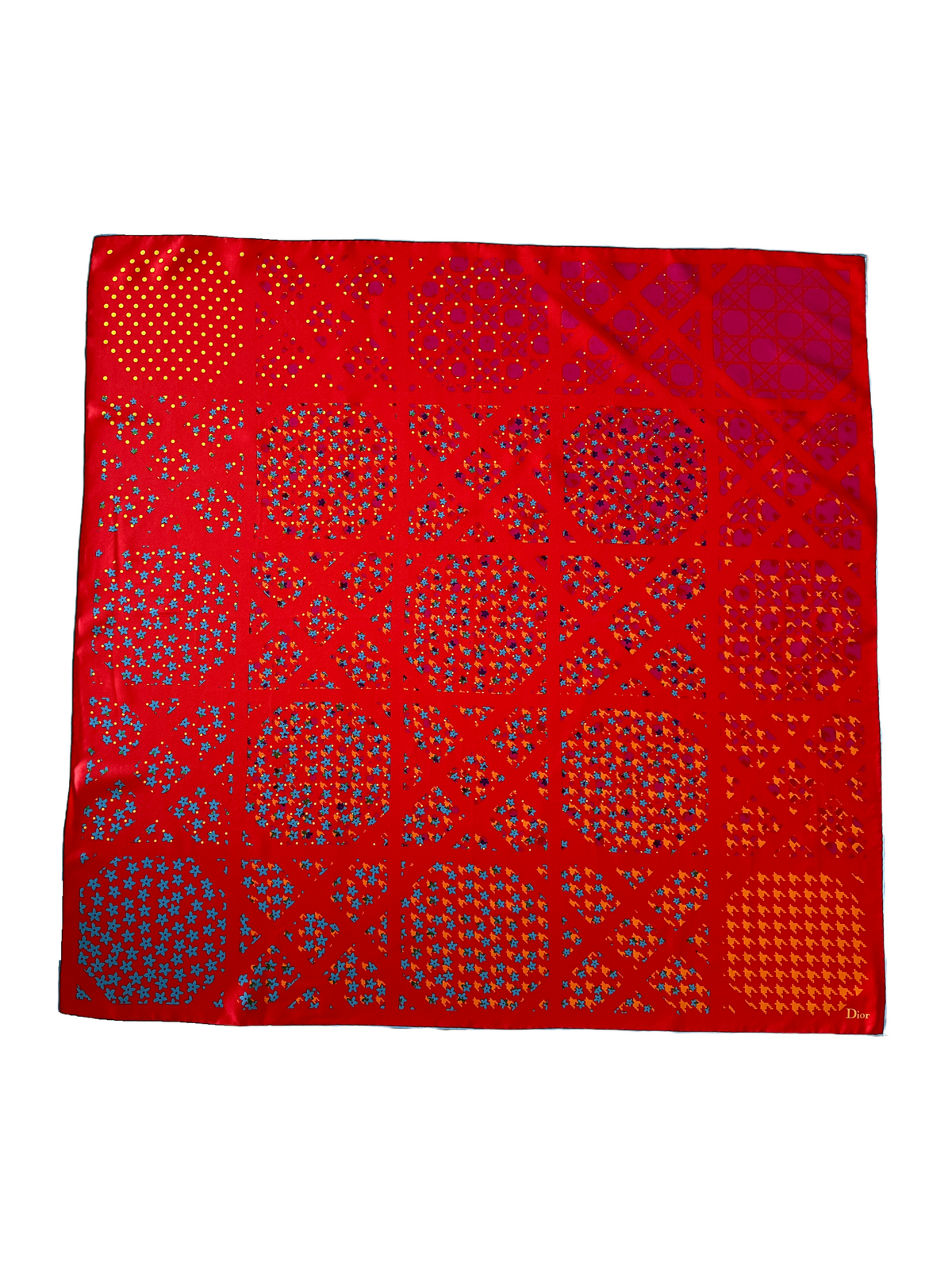 Dior red silk square with geometric motifs