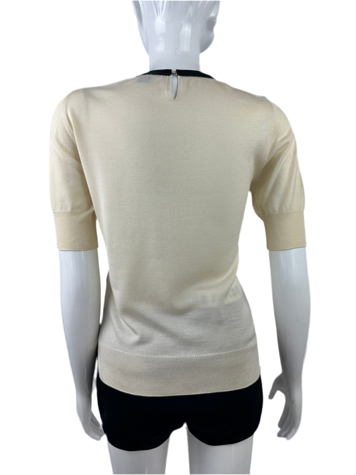 Louis Vuitton cream top with black leather collar - size 34