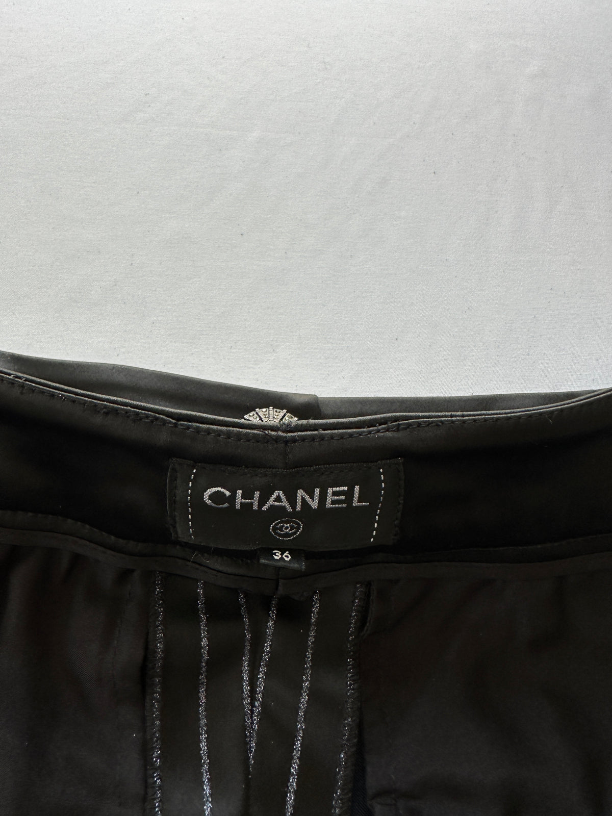 Chanel black pants with silver pailette stripes - size 36