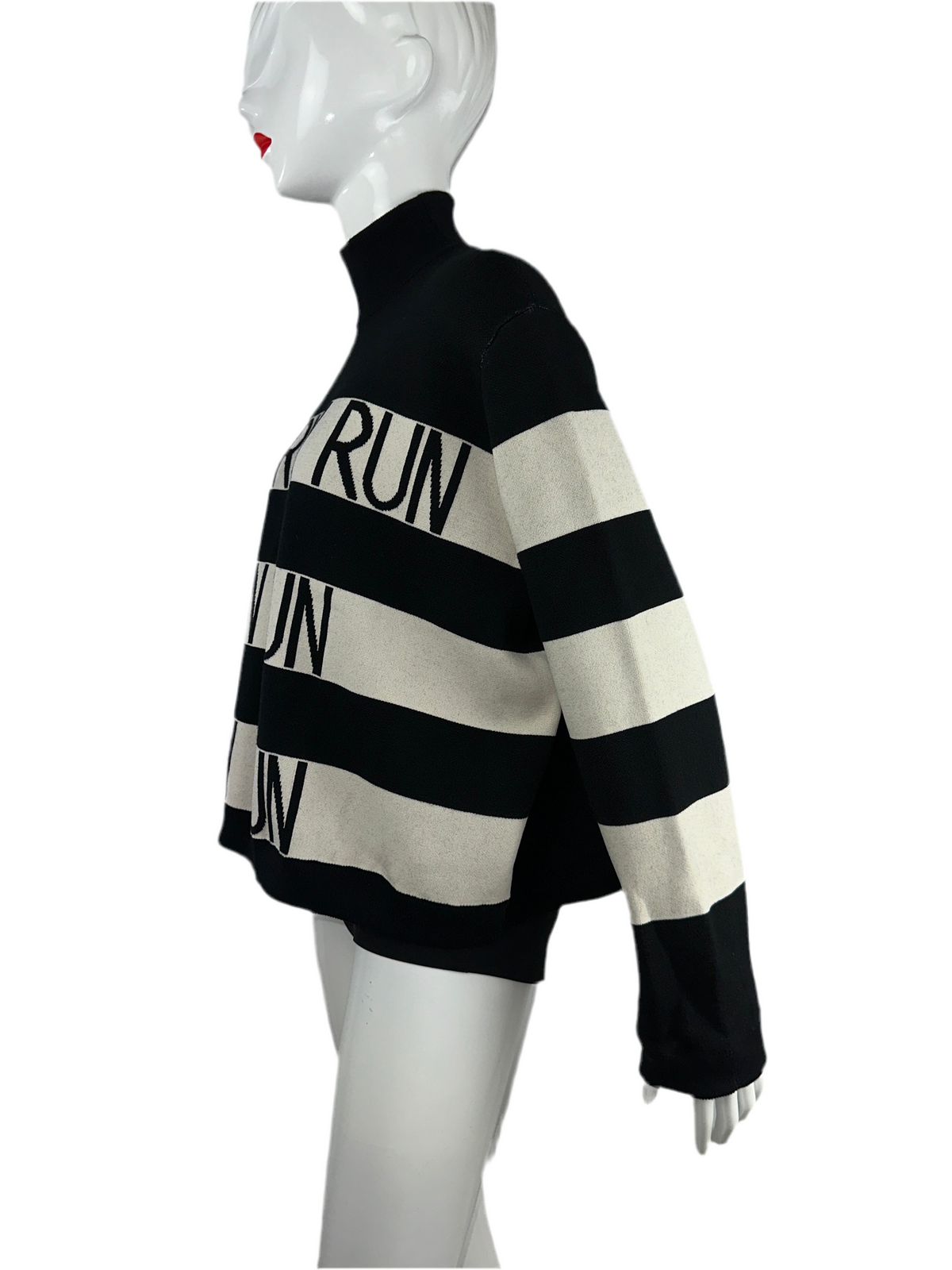 SportMax black and white striped sweater with "RUN" lettering - size 36