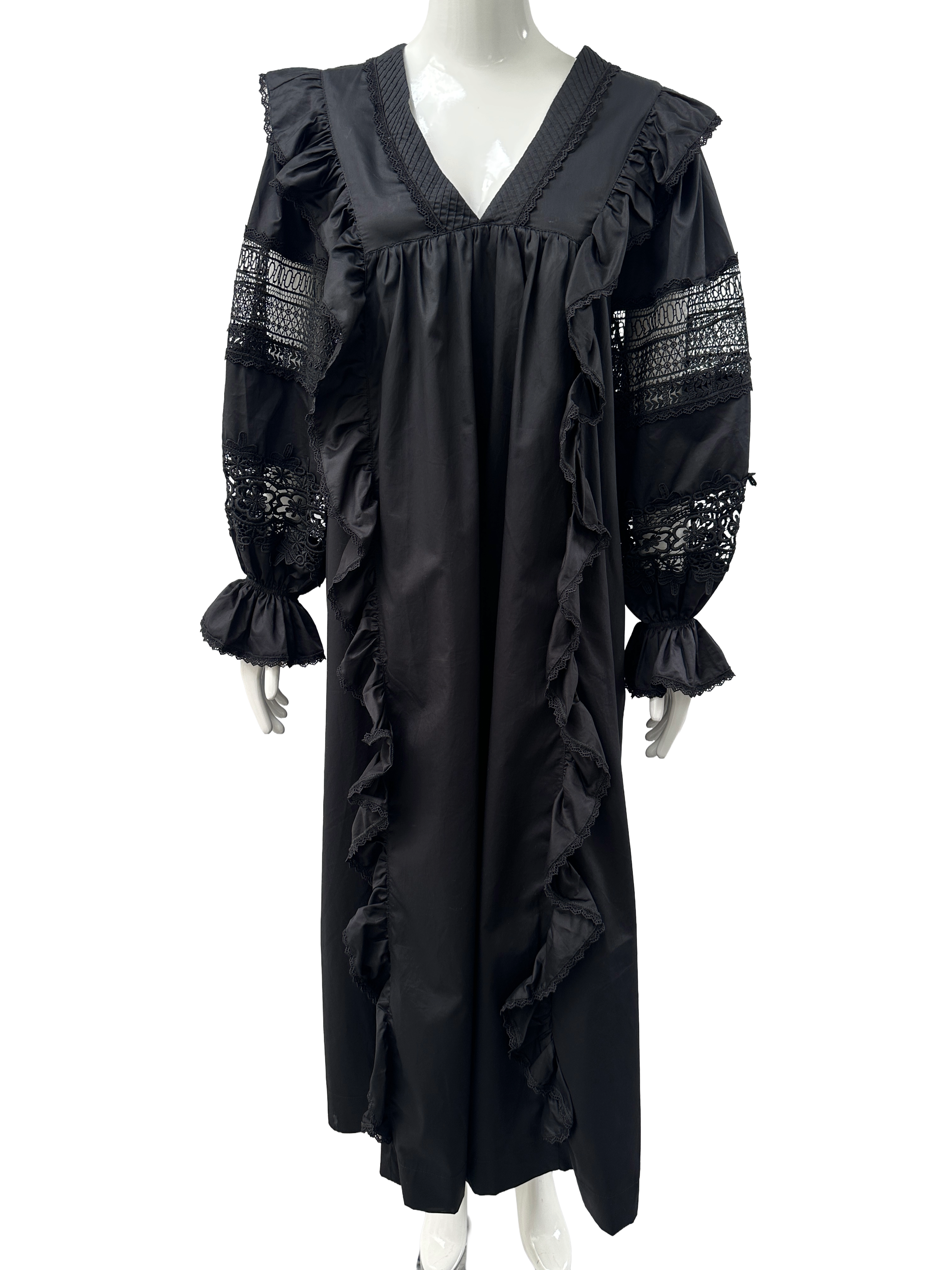 Lug Von Siga black ruffled cotton maxi dress - size 40