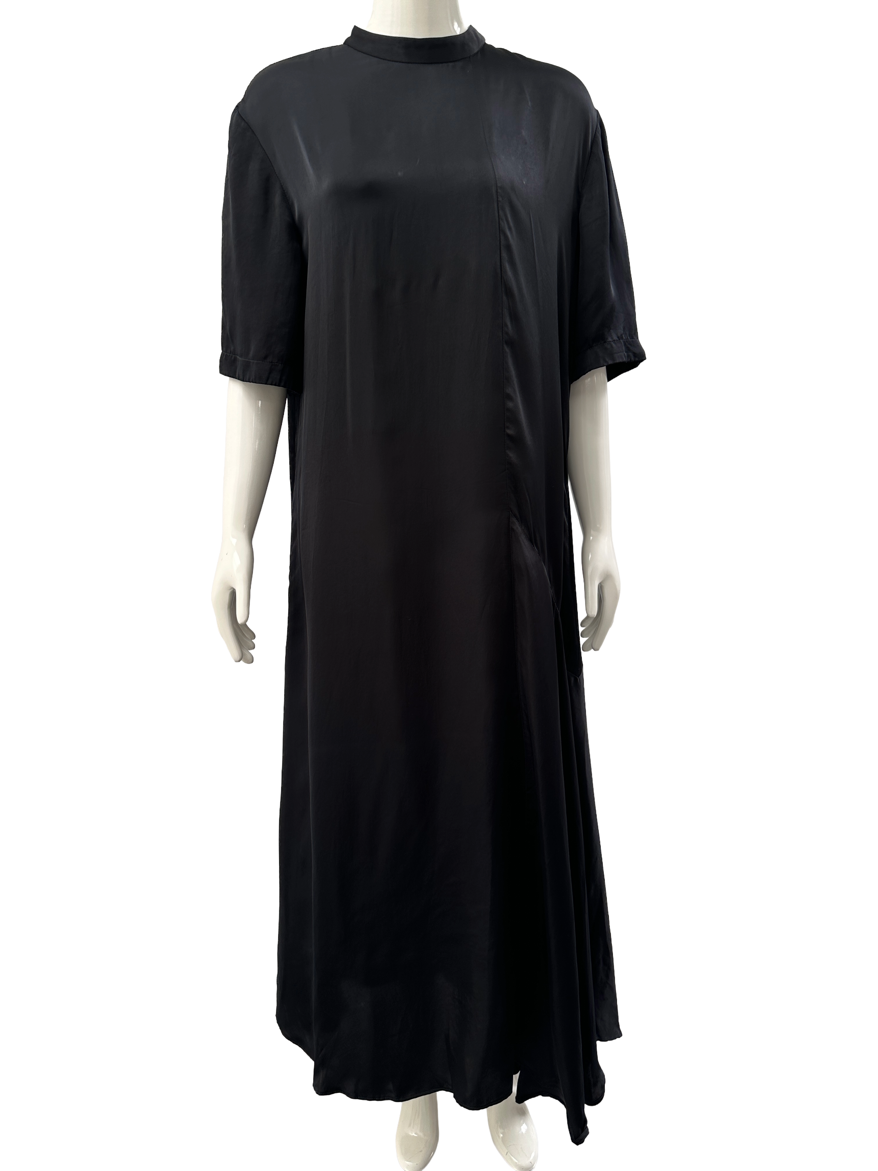 Raey black minimal fluid midi dress in cupro - size 38
