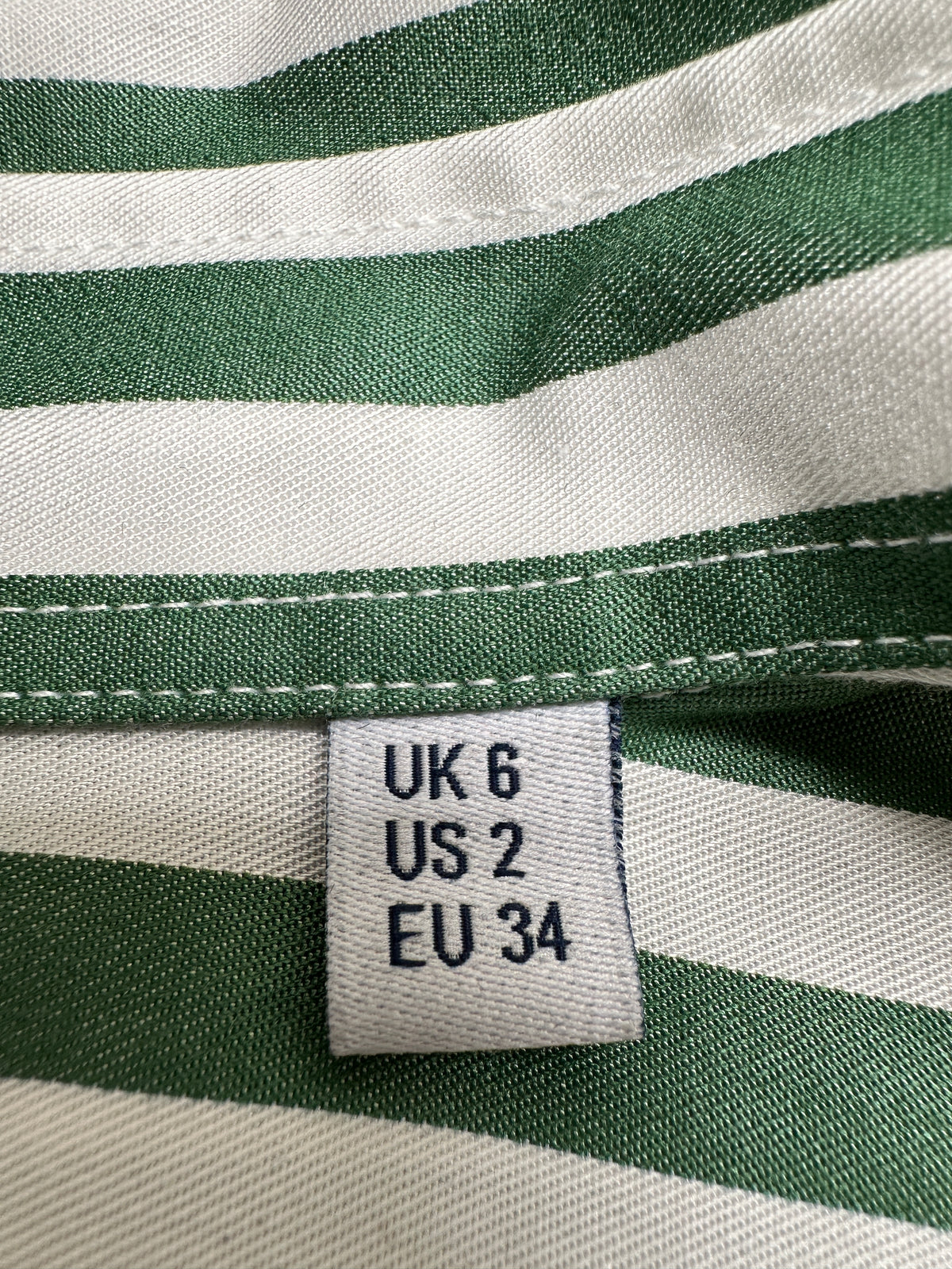 WNU white and green striped shirt - size 34