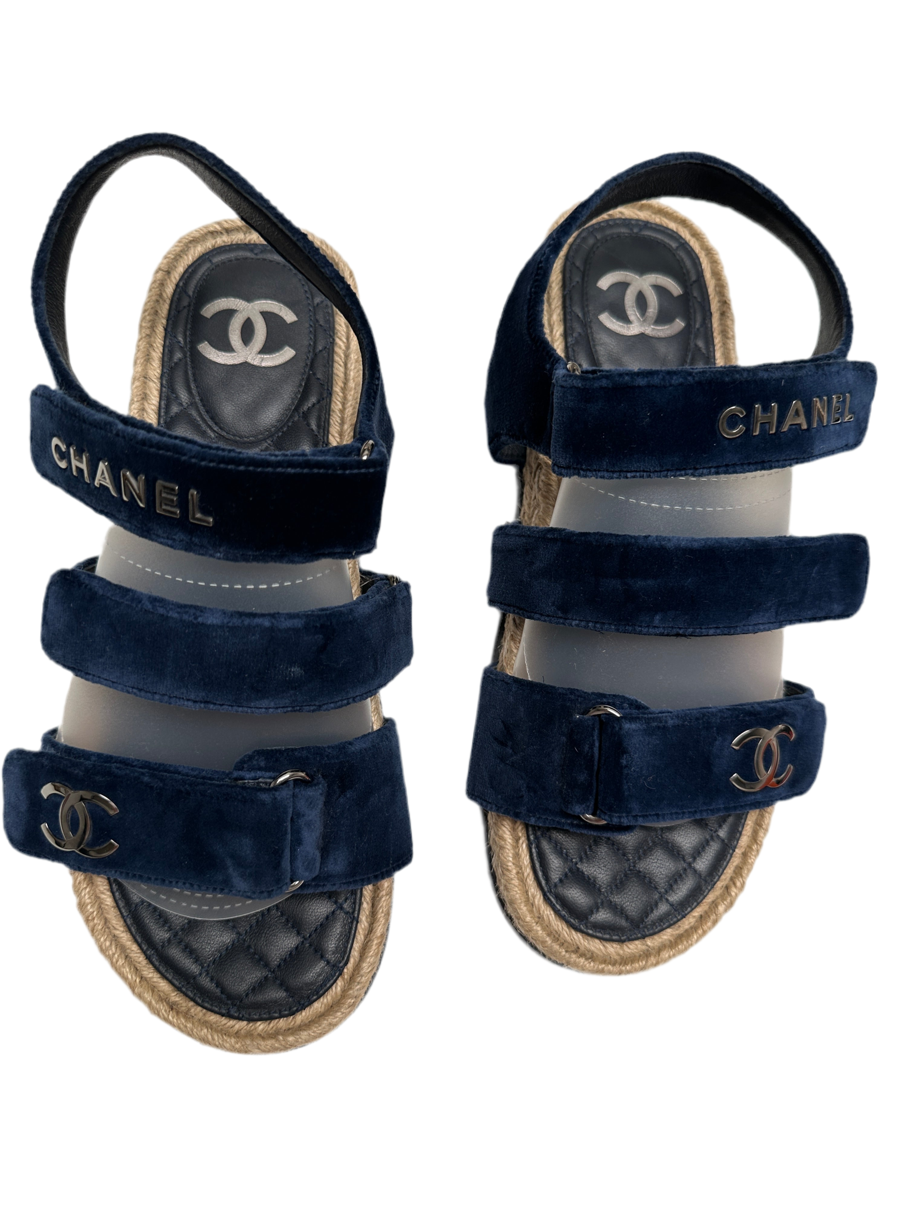 Chanel midnight blue velvet sandal - size 40
