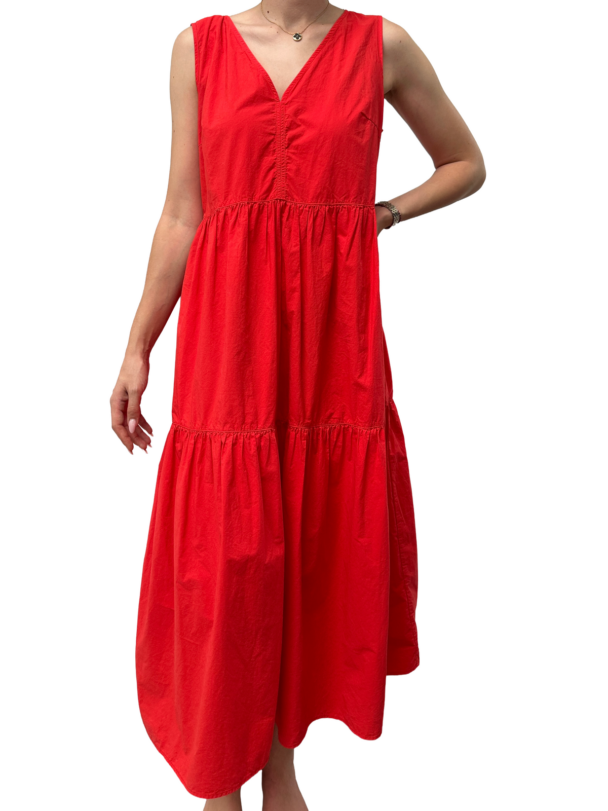 Boss long red v-neck dress - size 38