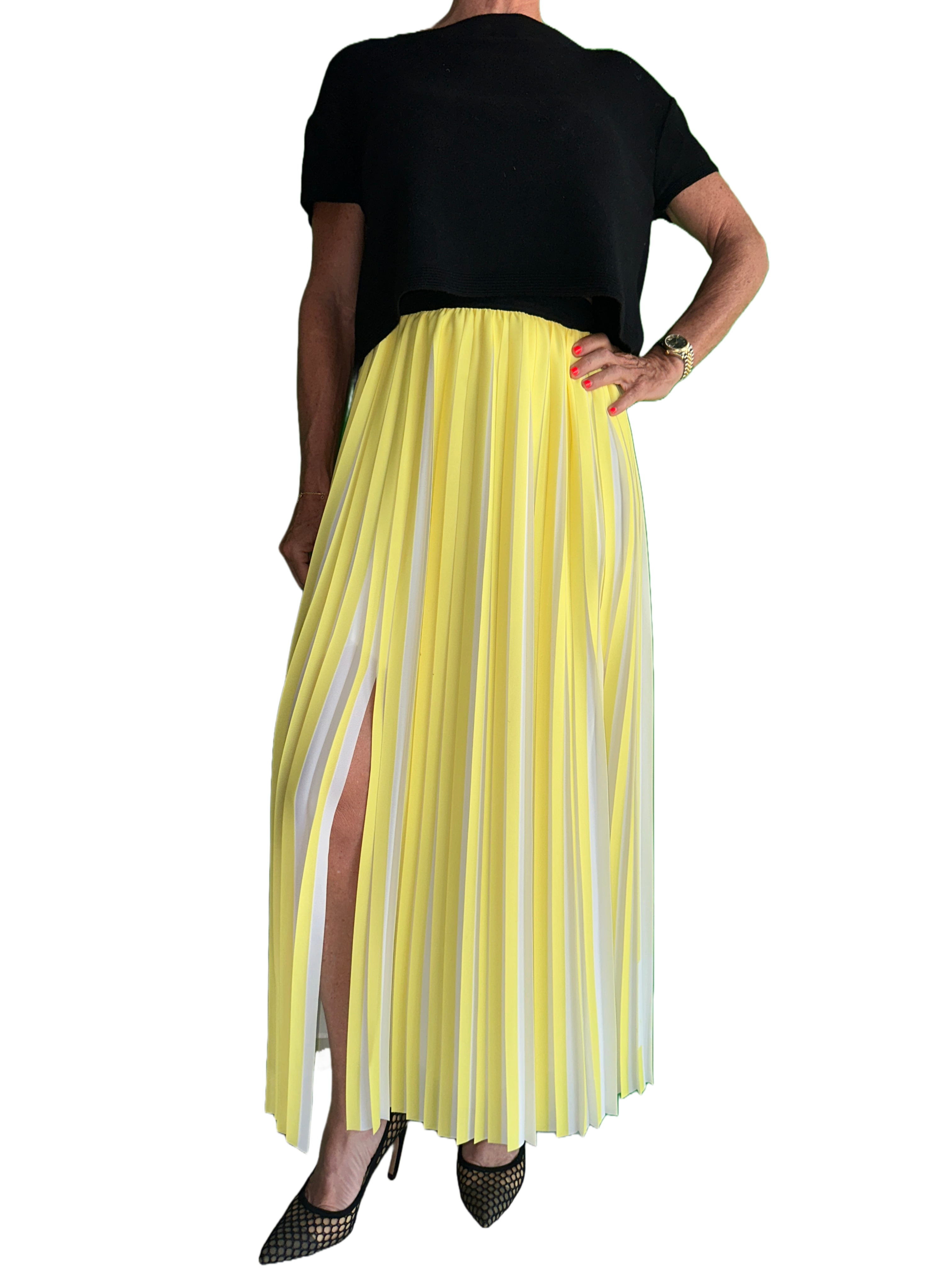 Karl Lagerfeld long yellow and white pleated skirt - size 36