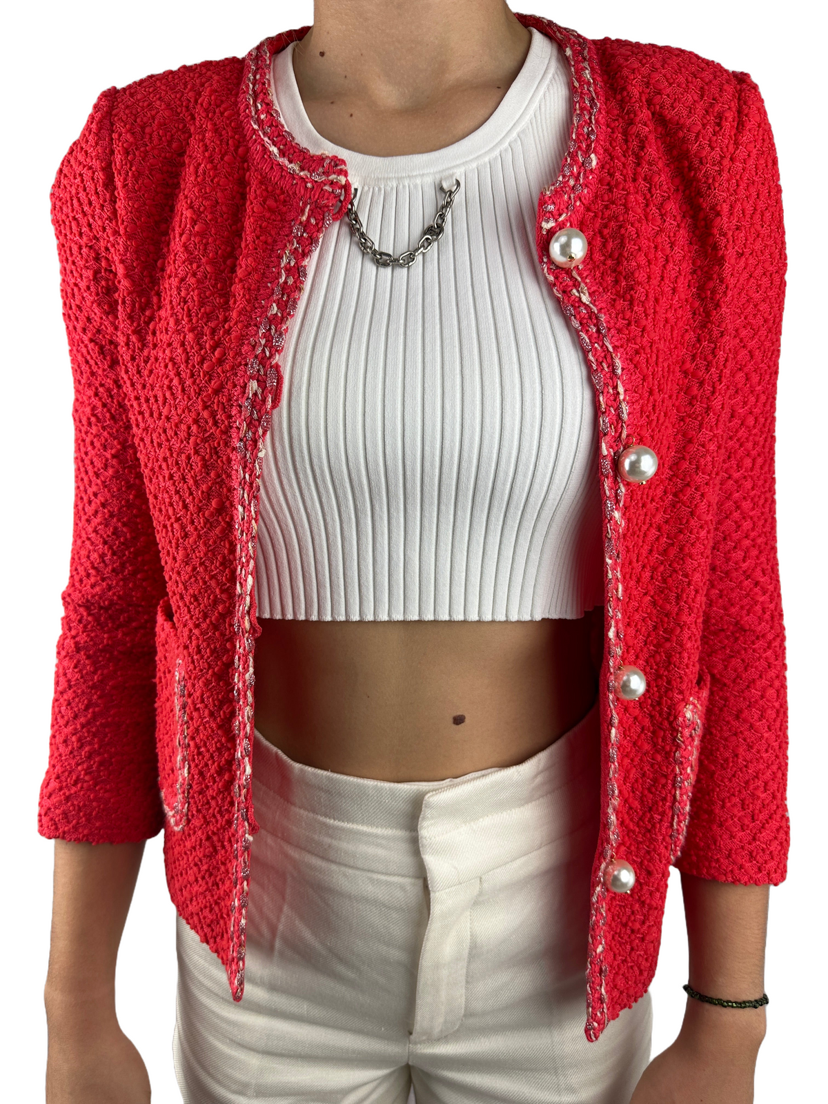 St.John red vest with pearly balls - size 34