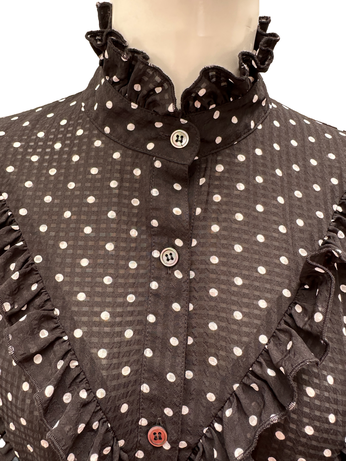 Alexa Chung black blouse with white polka dots - size 38