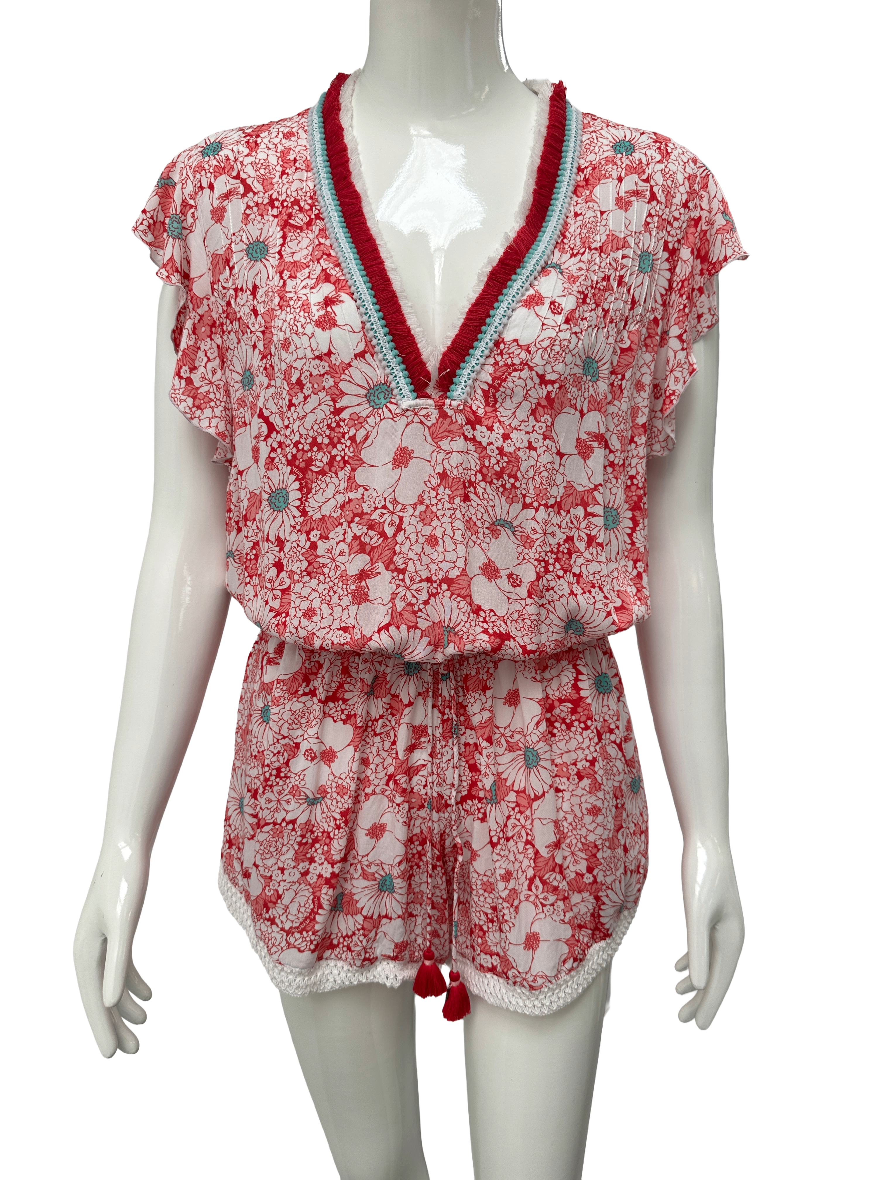 Poupette St Barth pink floral smocked playsuit - size 34