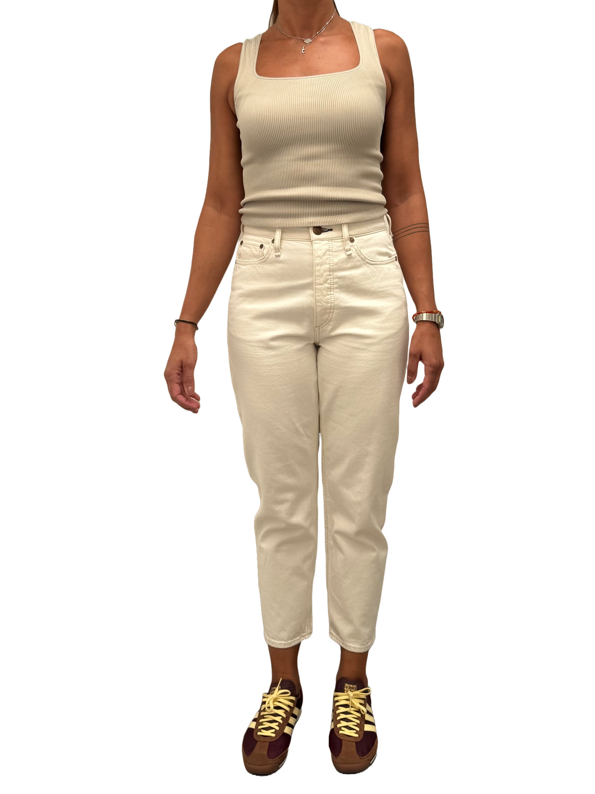 Rag & Bone white Alissa high-rise barrel leg - size 26