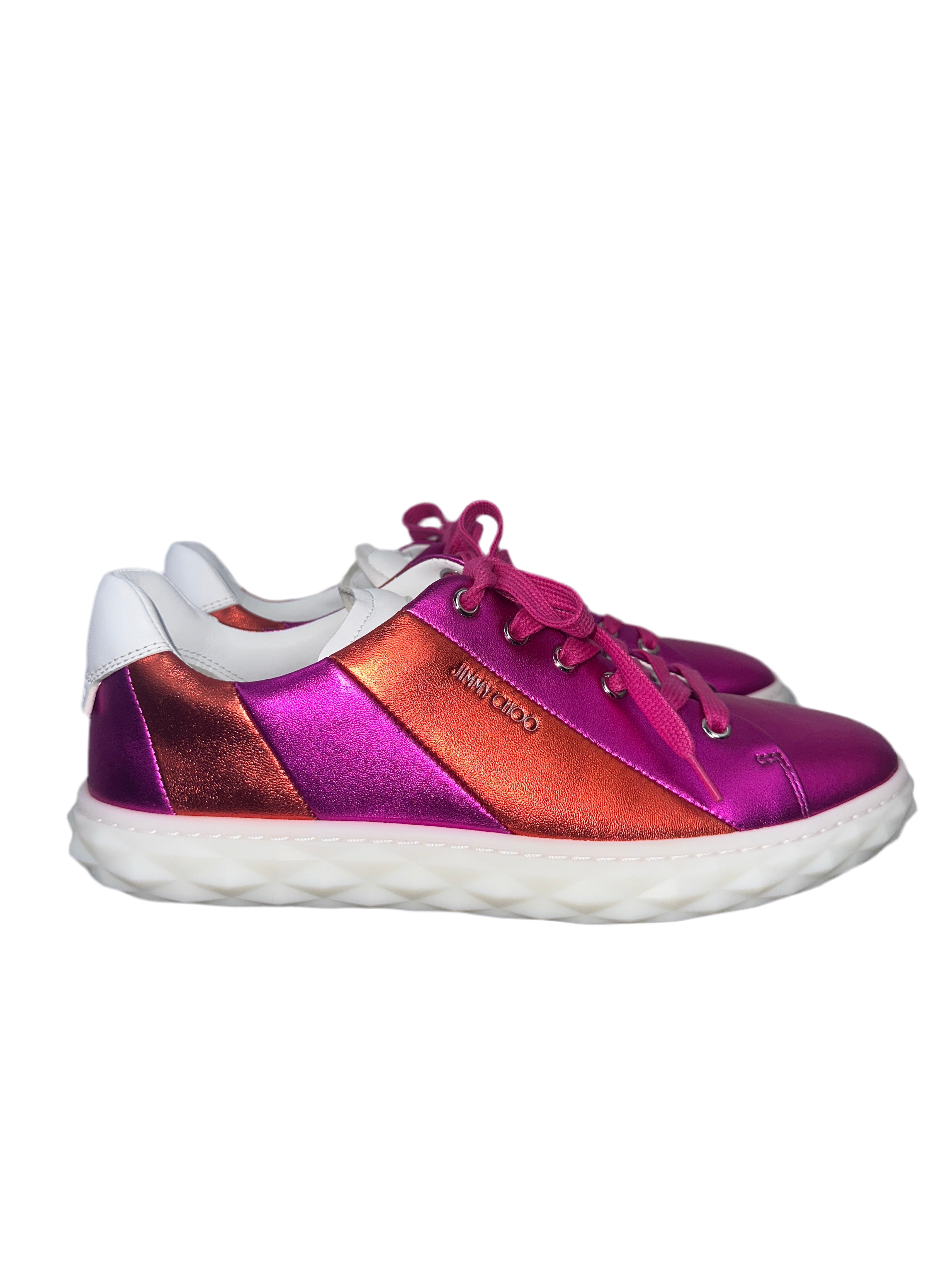 Jimmy Choo diamond light leather sneaker orange & pink metallic - size 38