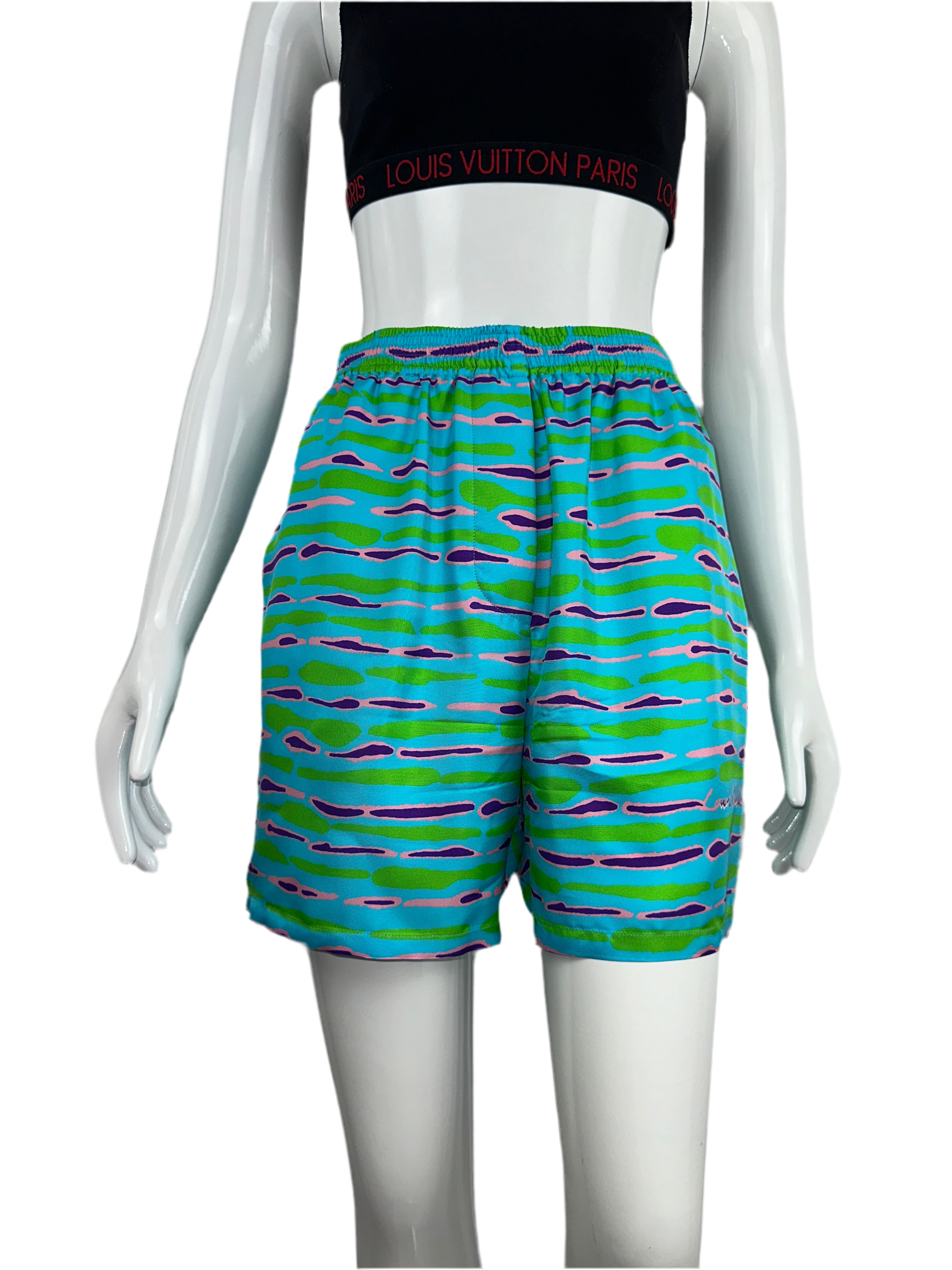 Louis Vuitton blue silk shorts with green, pink and purple shapes - size 34
