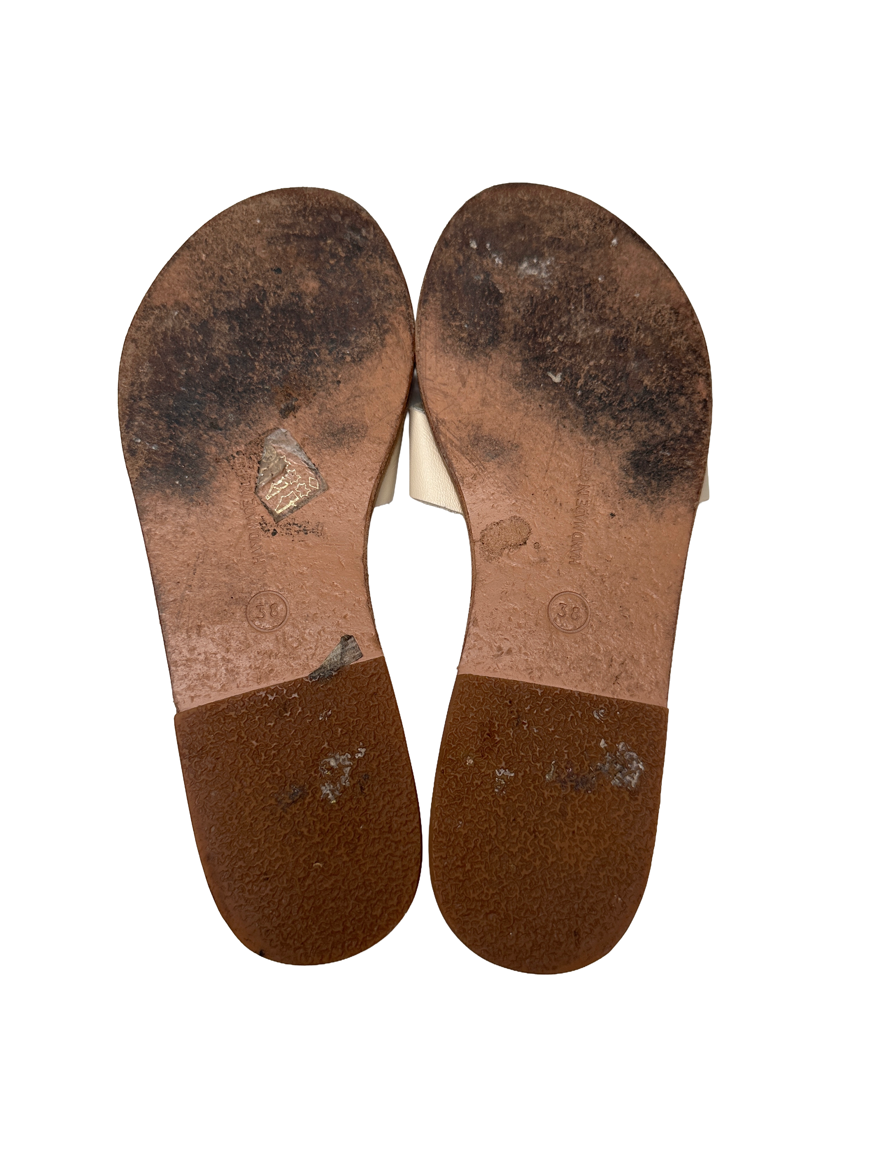 Ancient Greek Sandals beige leather buckle slides - size 38