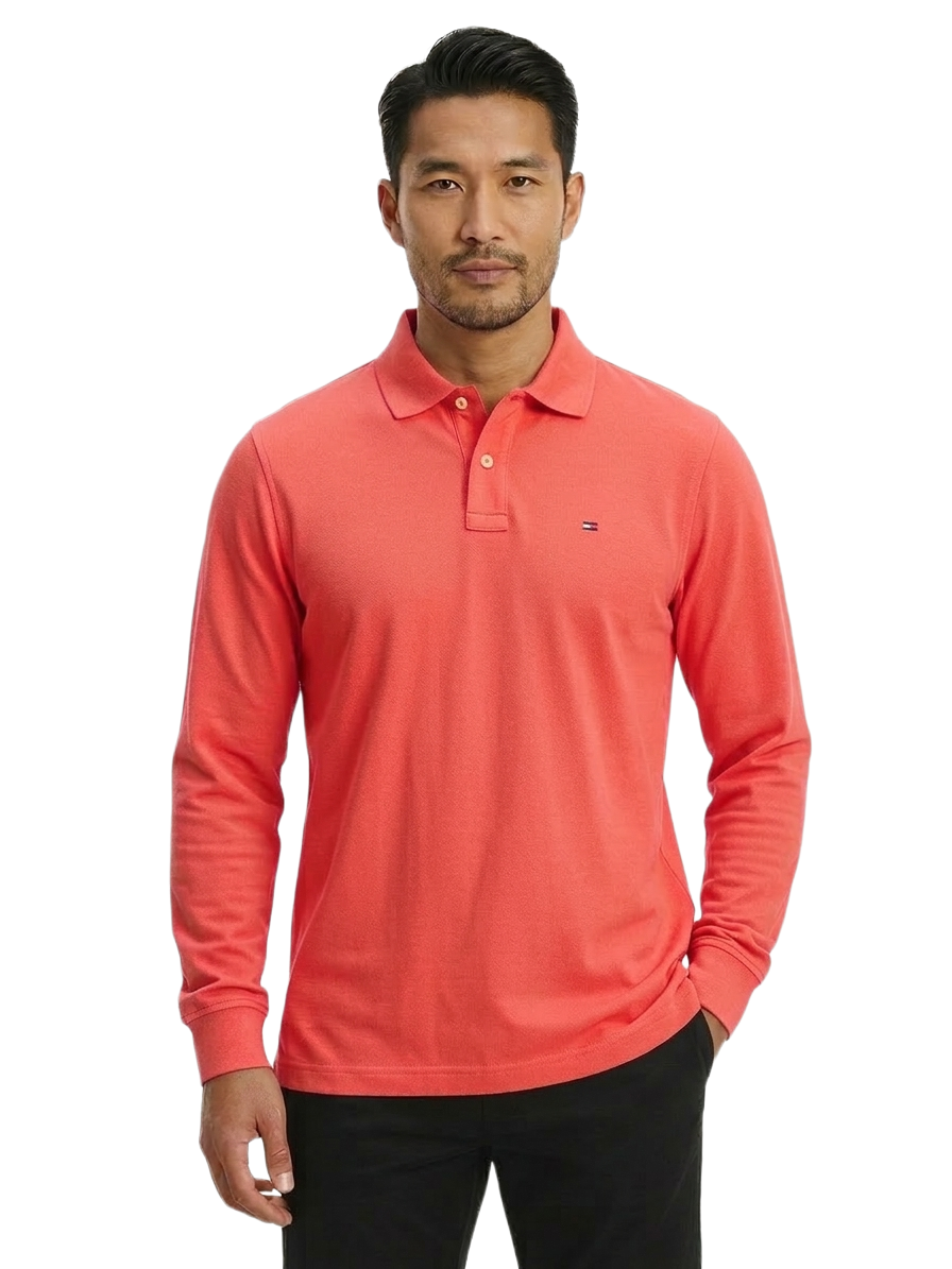 Tommy Hilfiger coral long sleeve polo shirt - size L