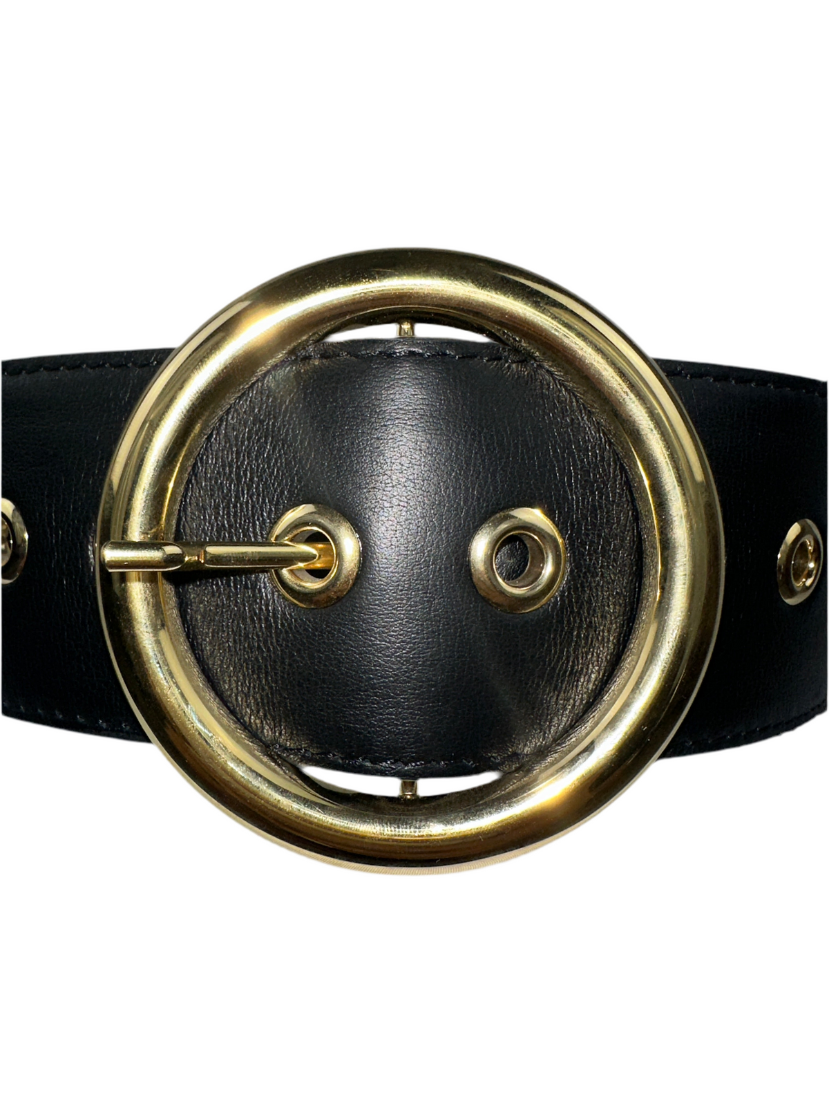 Elie Saab black belt with gold eyelets