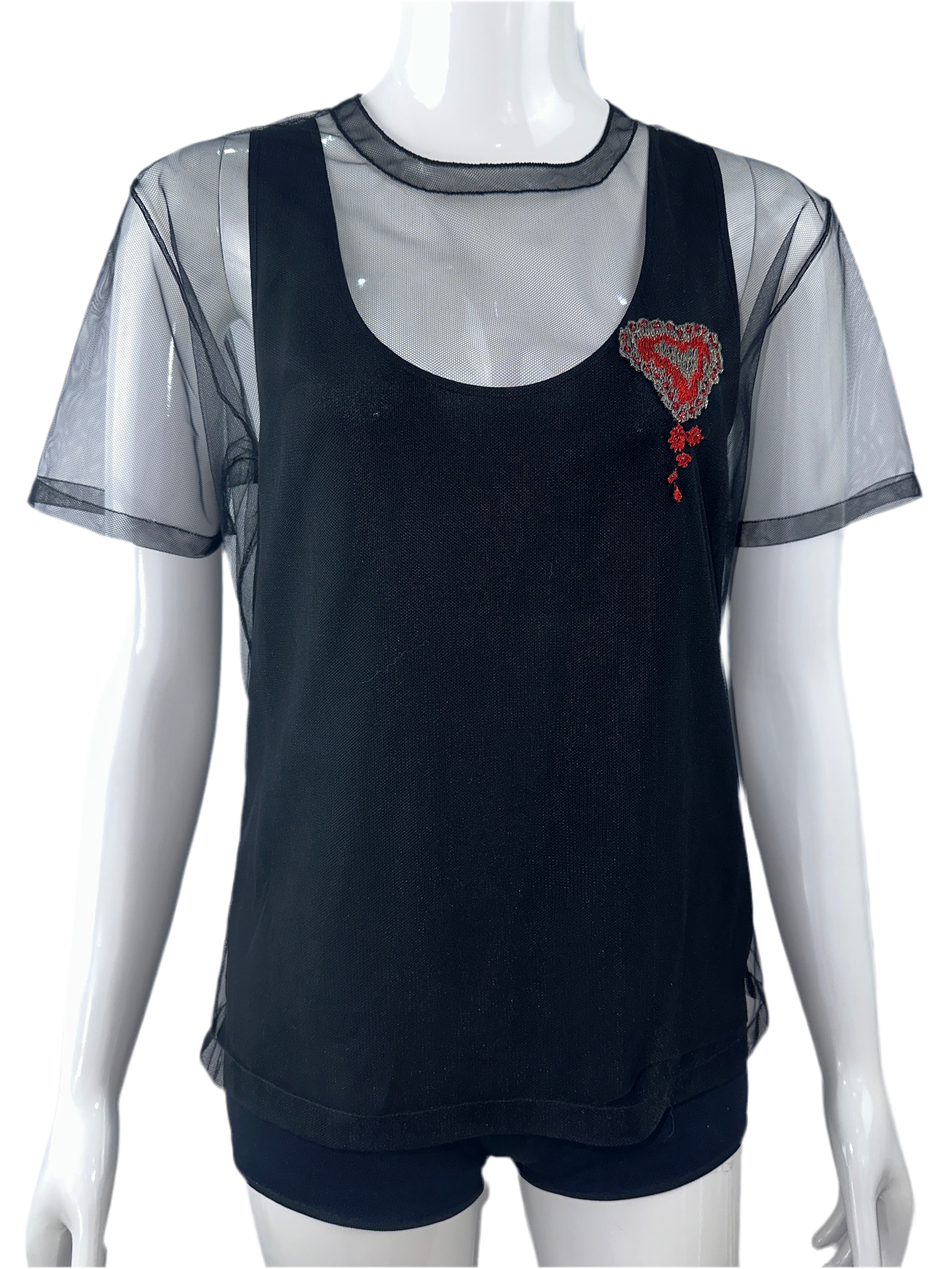 Dior black sheer tulle top with heart - size 36