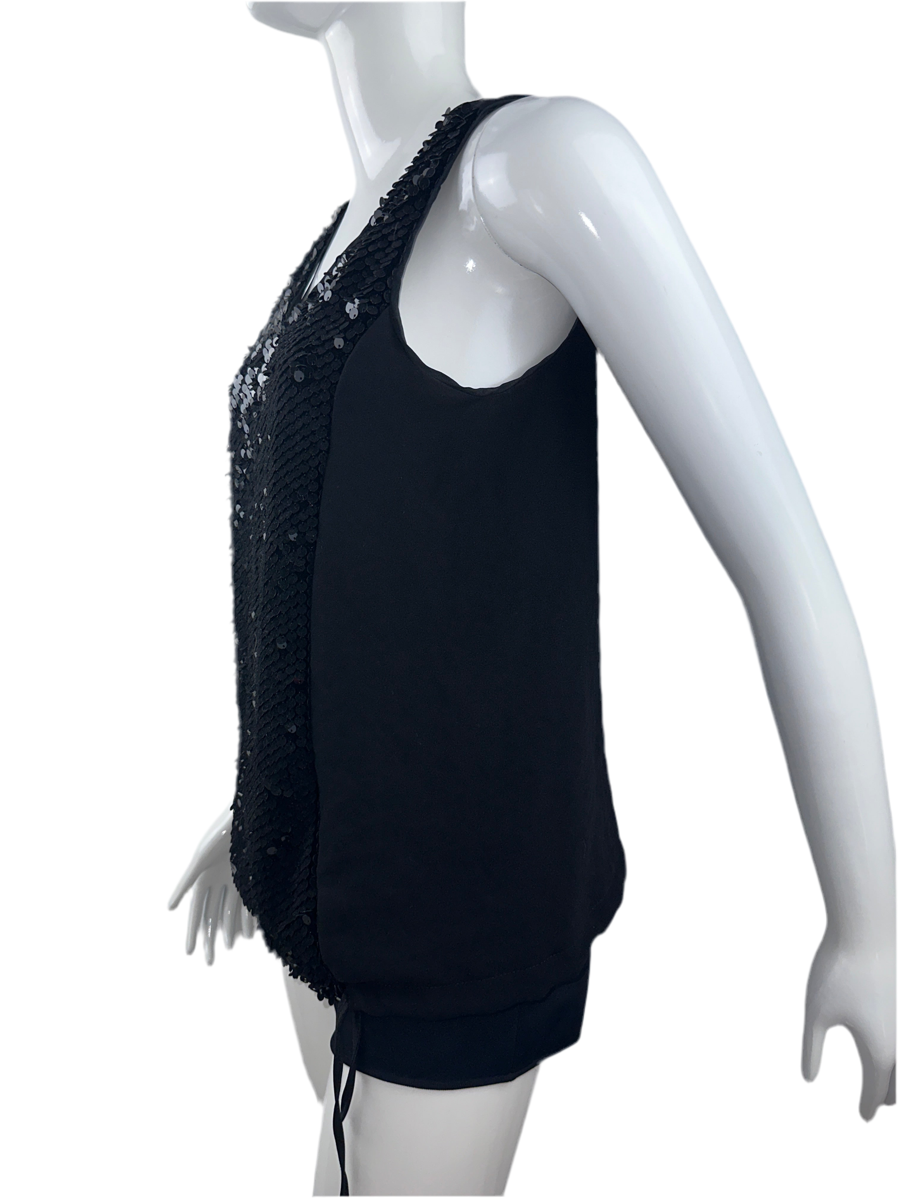 Cotélac black sleeveless V-neck top with sequins on front - size 34