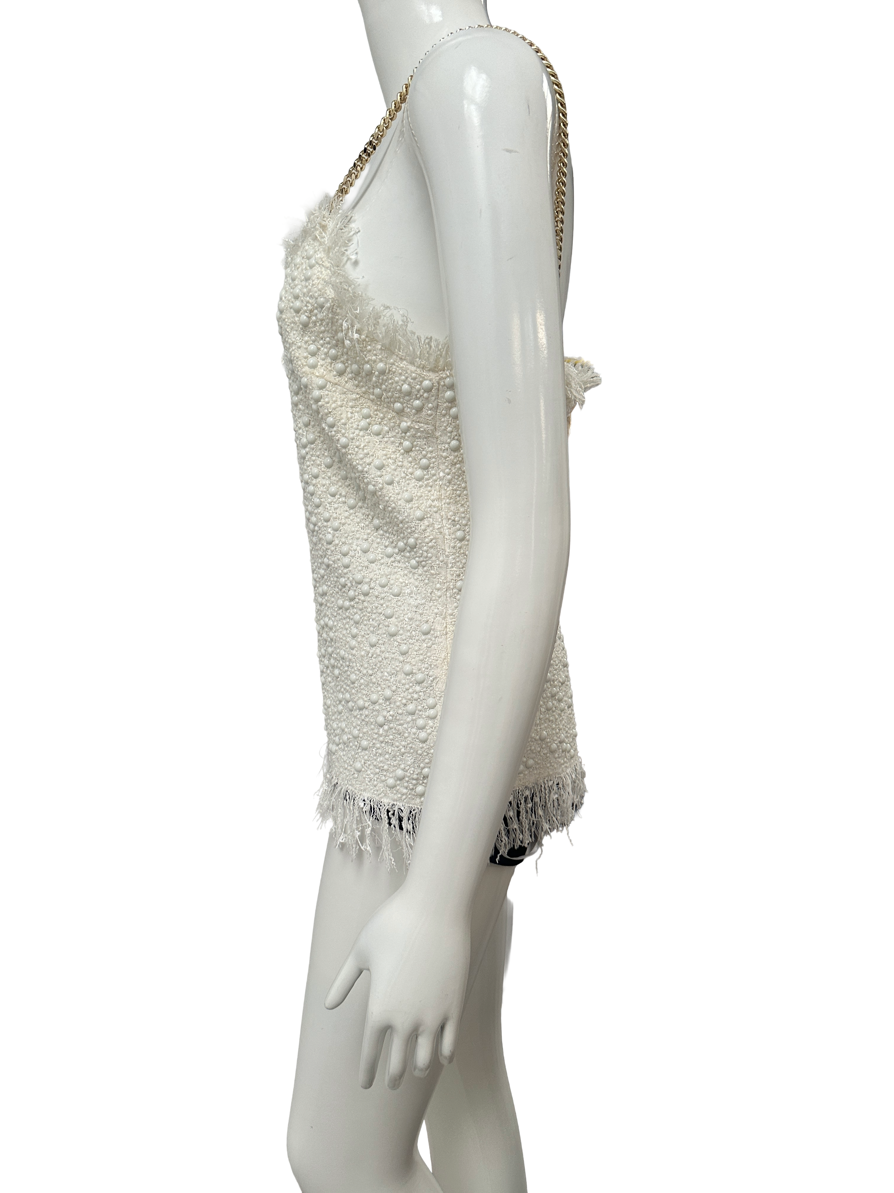 Balmain white tweed pearl-embellishes top - size 36