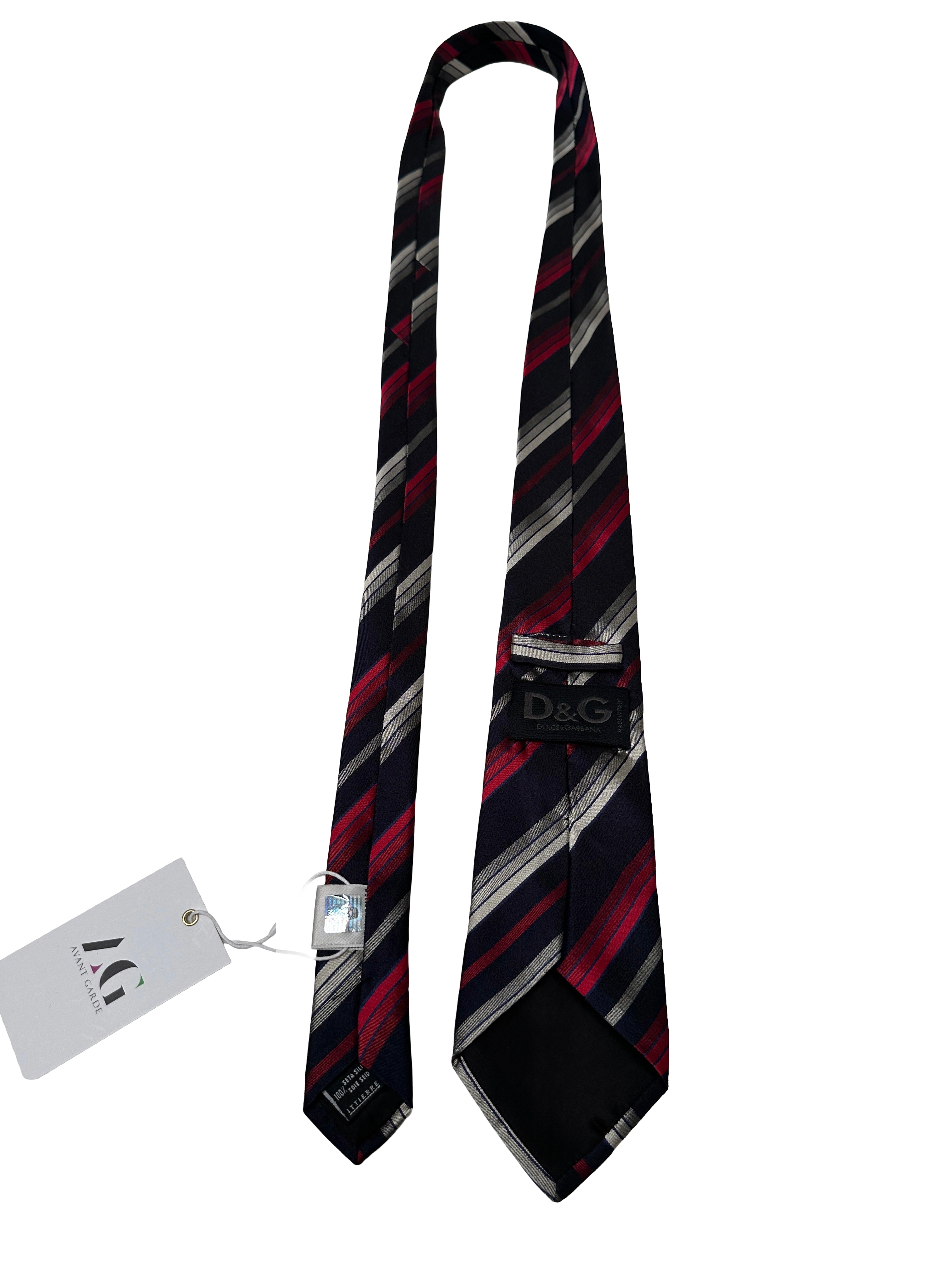 Dolce & Gabbana silk tie (navy with red & silver stripes)