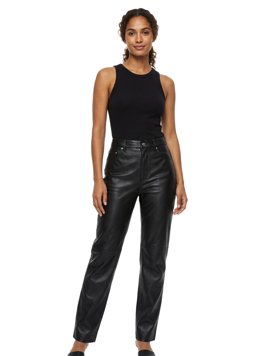 Nanushka black vegan leather straight-leg pants - size M