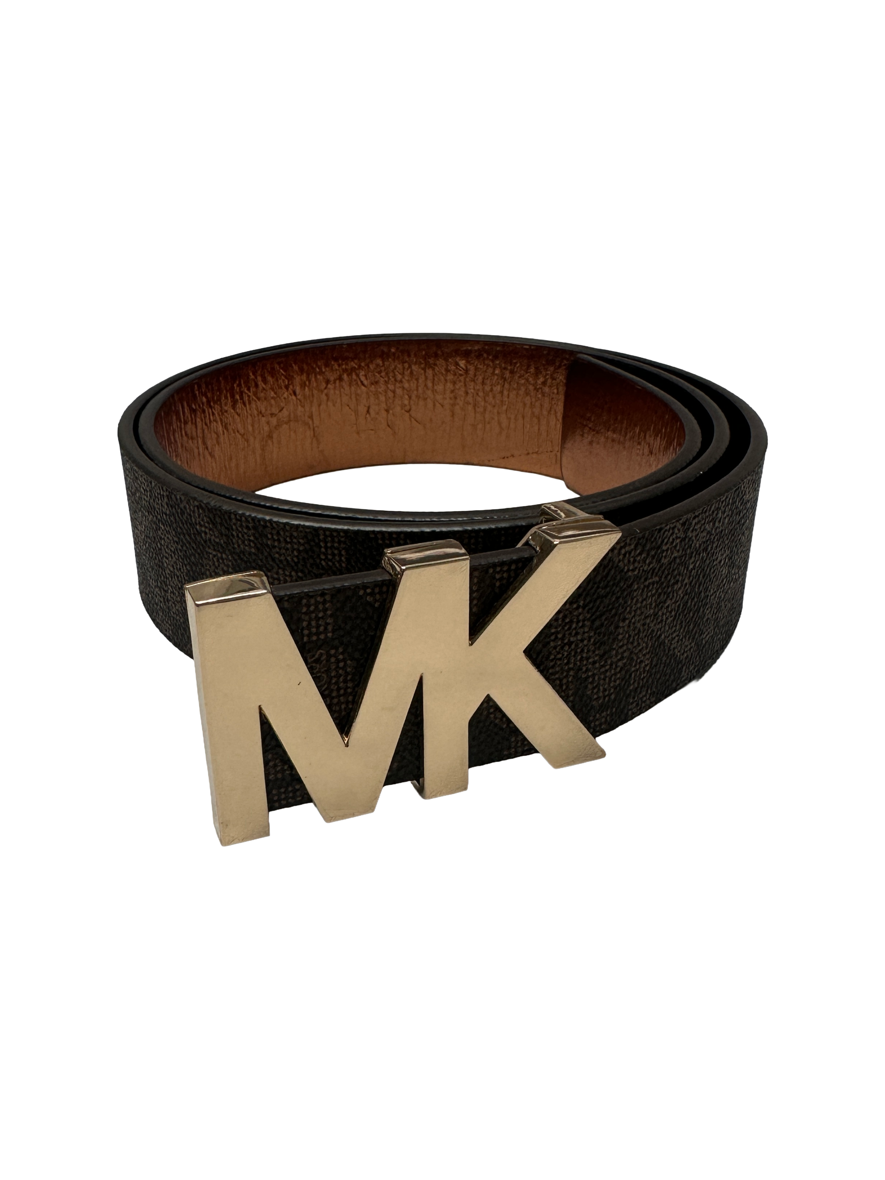 Michael Kors brown belt with monogram and gold buckle