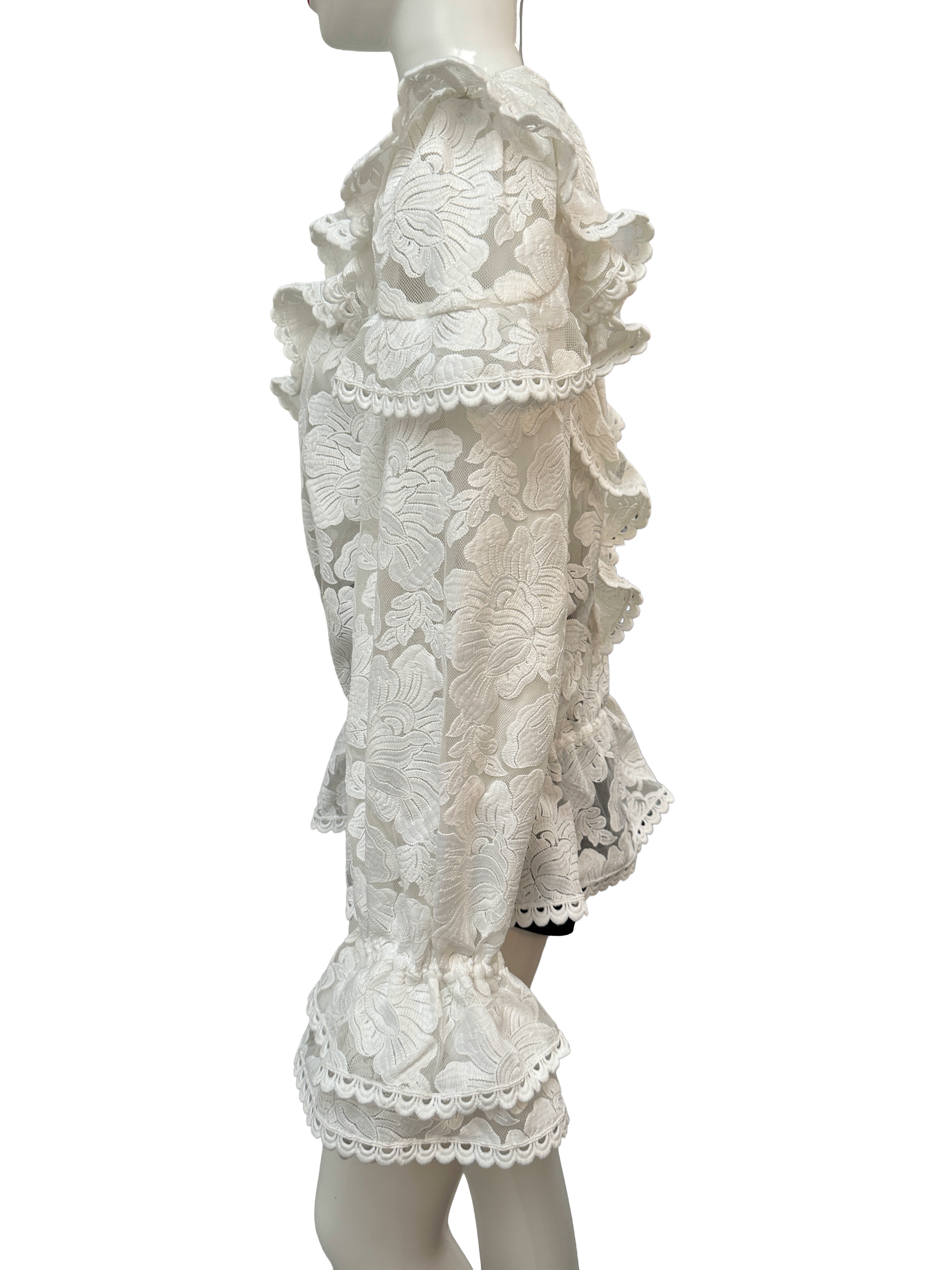Reformation lace embroidered peplum blouse white - size 38