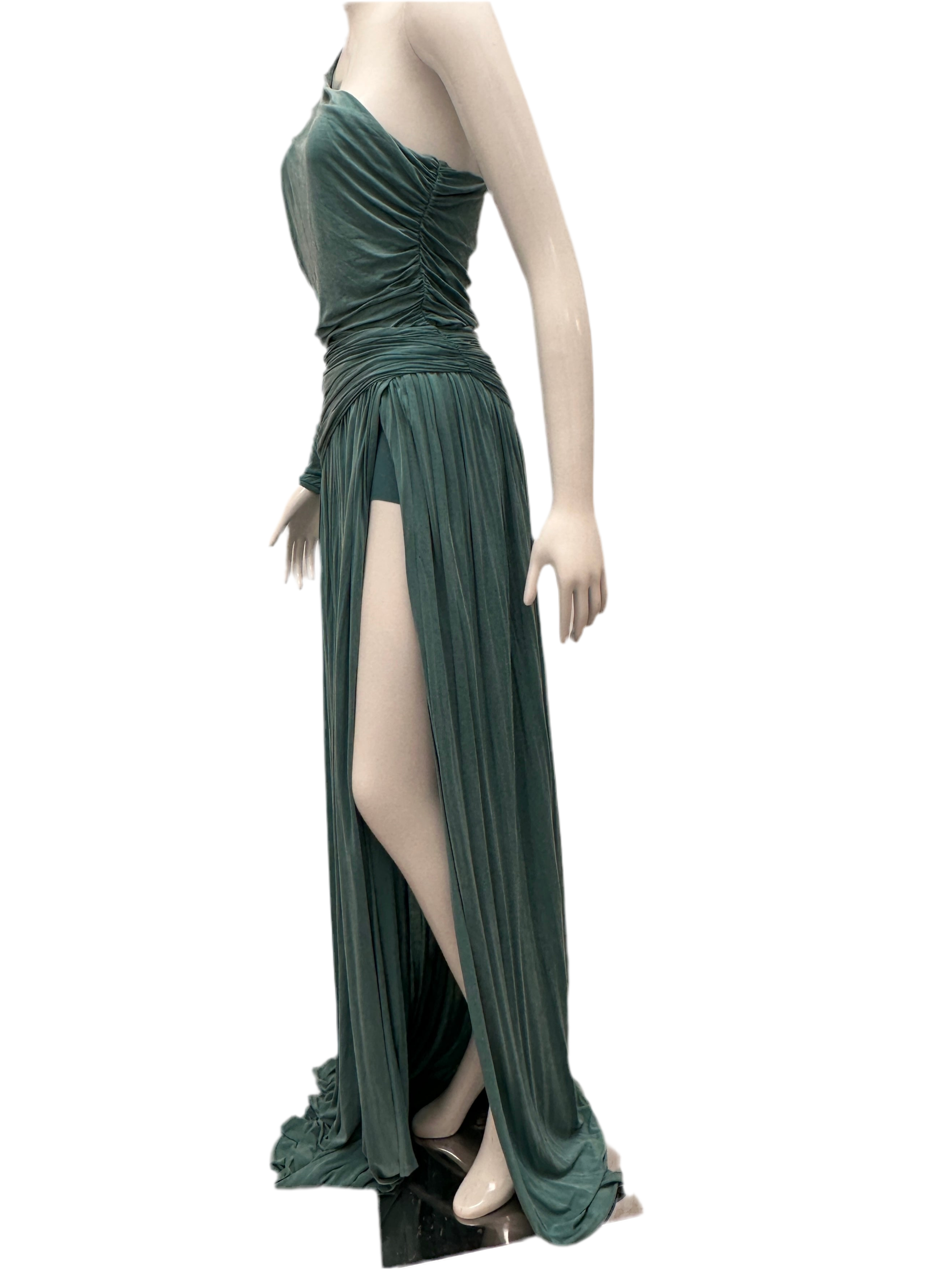 Elisabetta Franchi one shoulder red carpet dress green - size 40IT