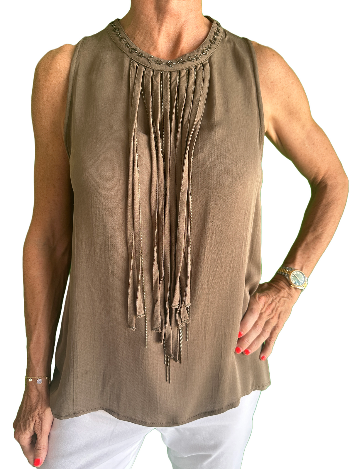 IKKS brown fringe top - size 38