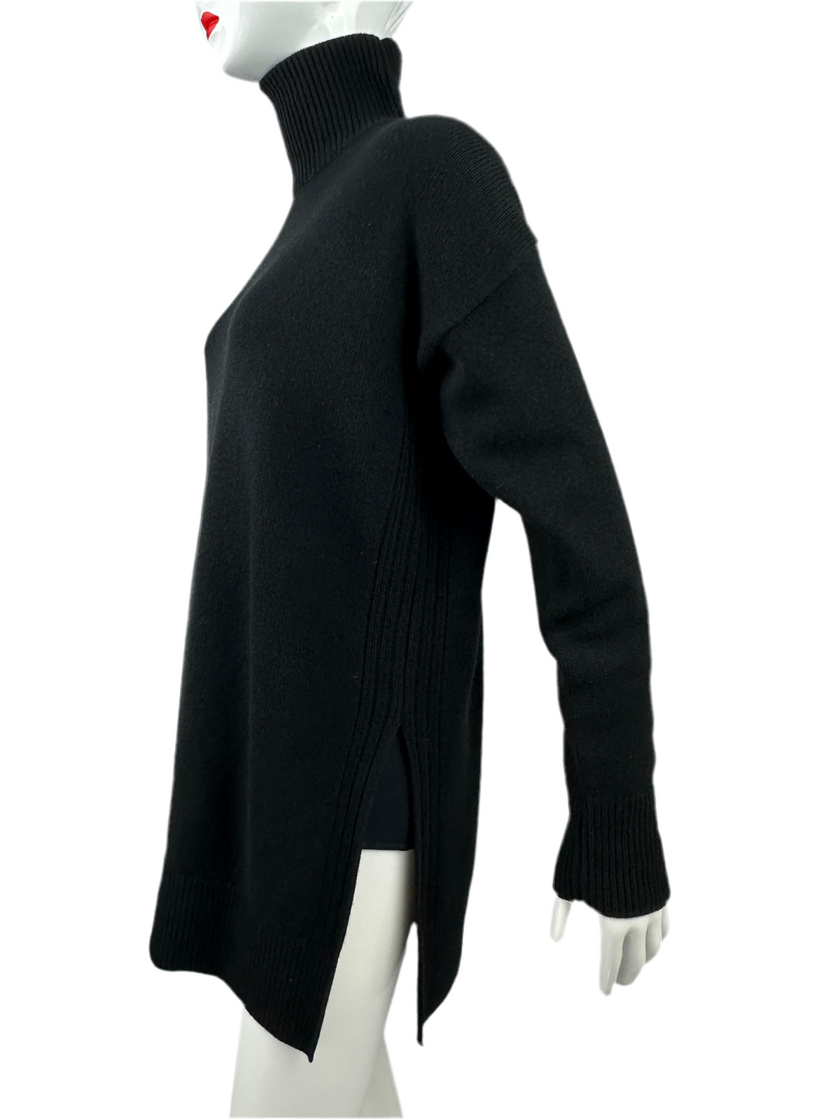 Dior long black turtleneck sweater with side opening - size 36