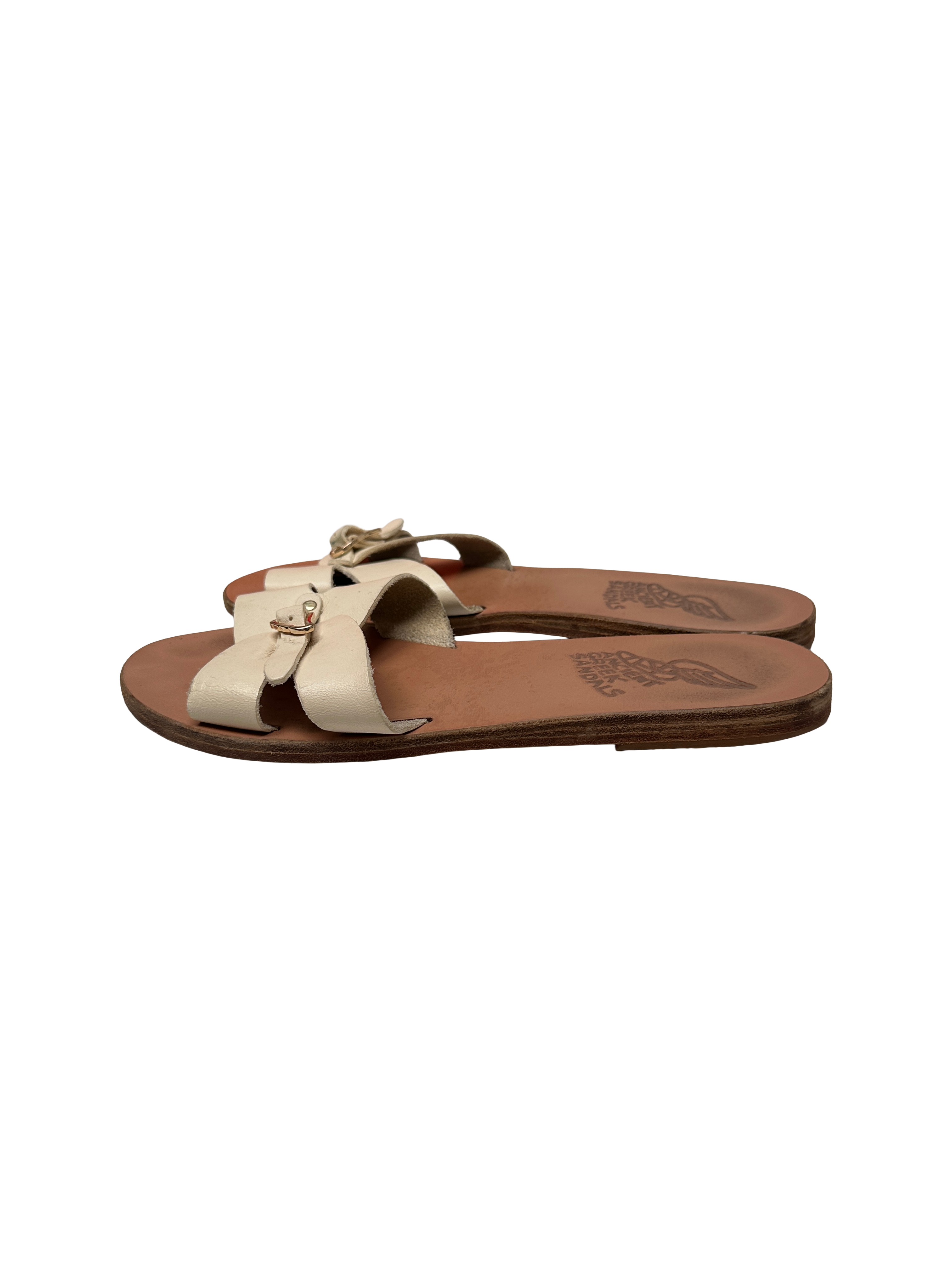 Ancient Greek Sandals beige leather buckle slides - size 38