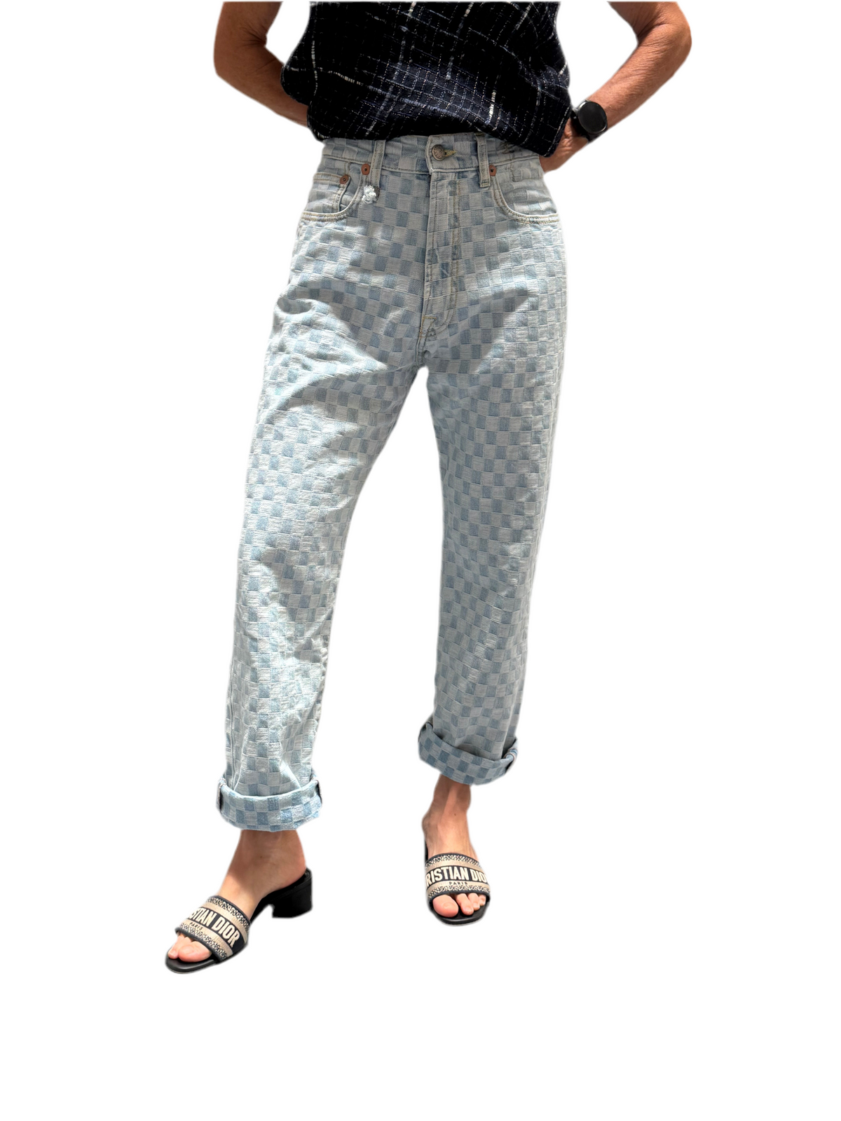 R13 checkered denim pants - size 26