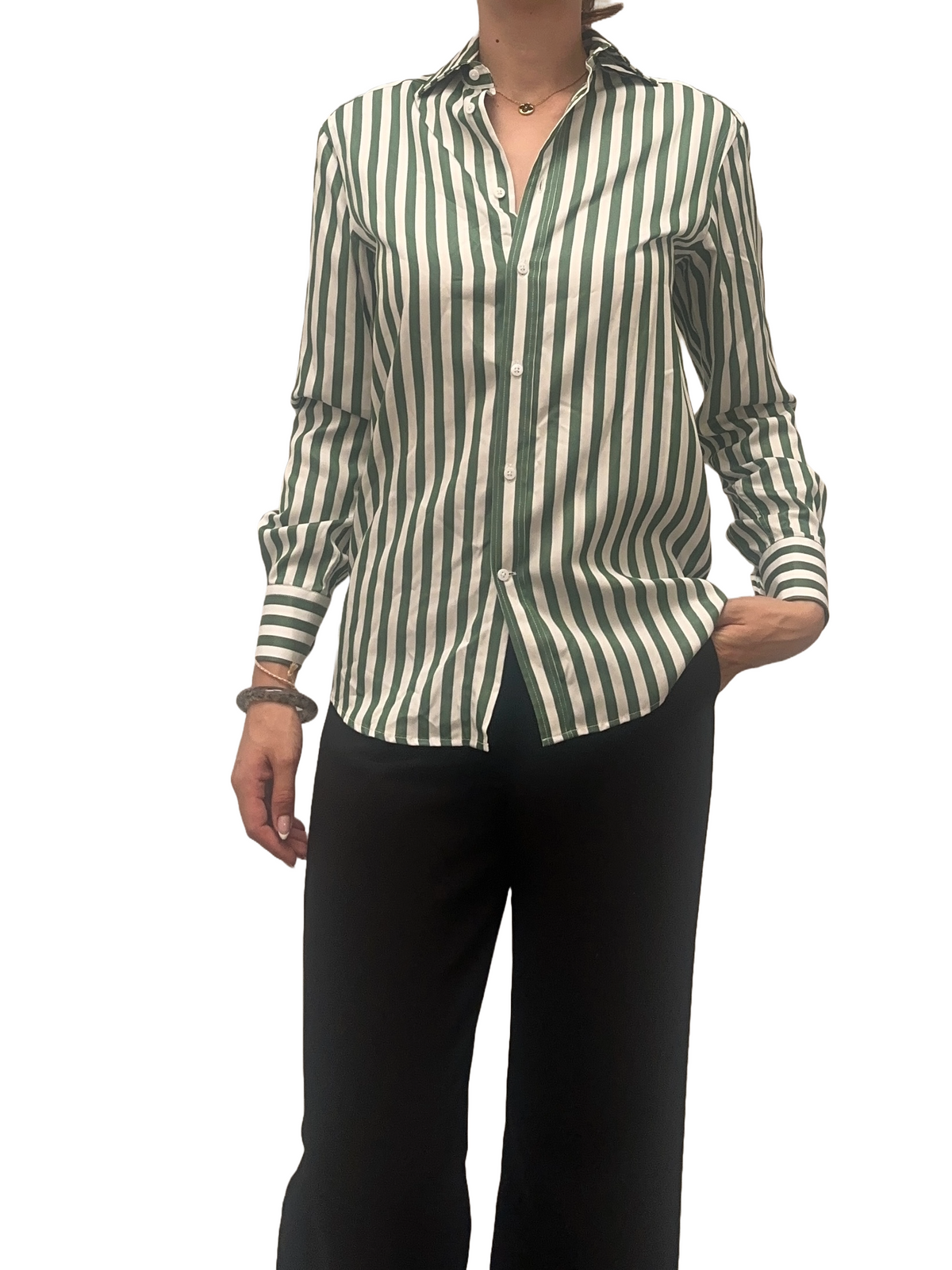 WNU white and green striped shirt - size 34