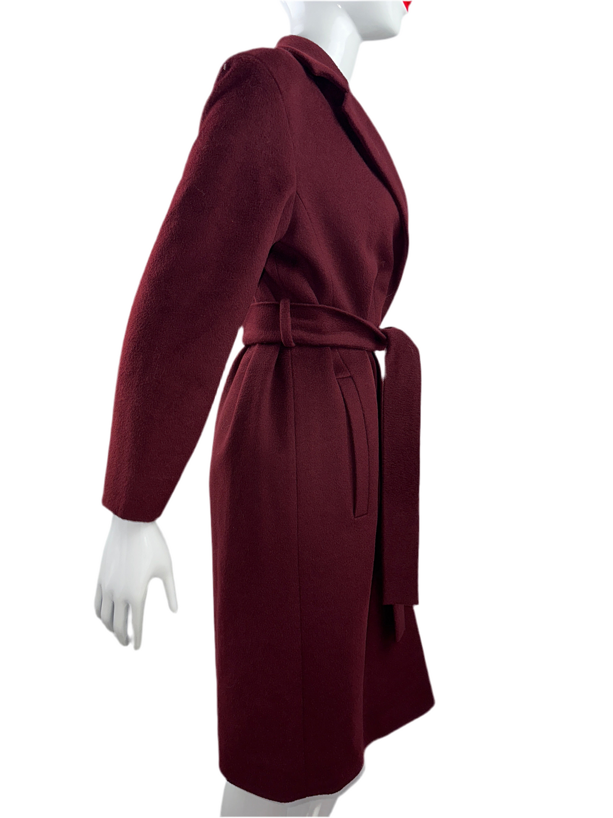 Hugo Boss long burgundy coat with waist belt - size 34