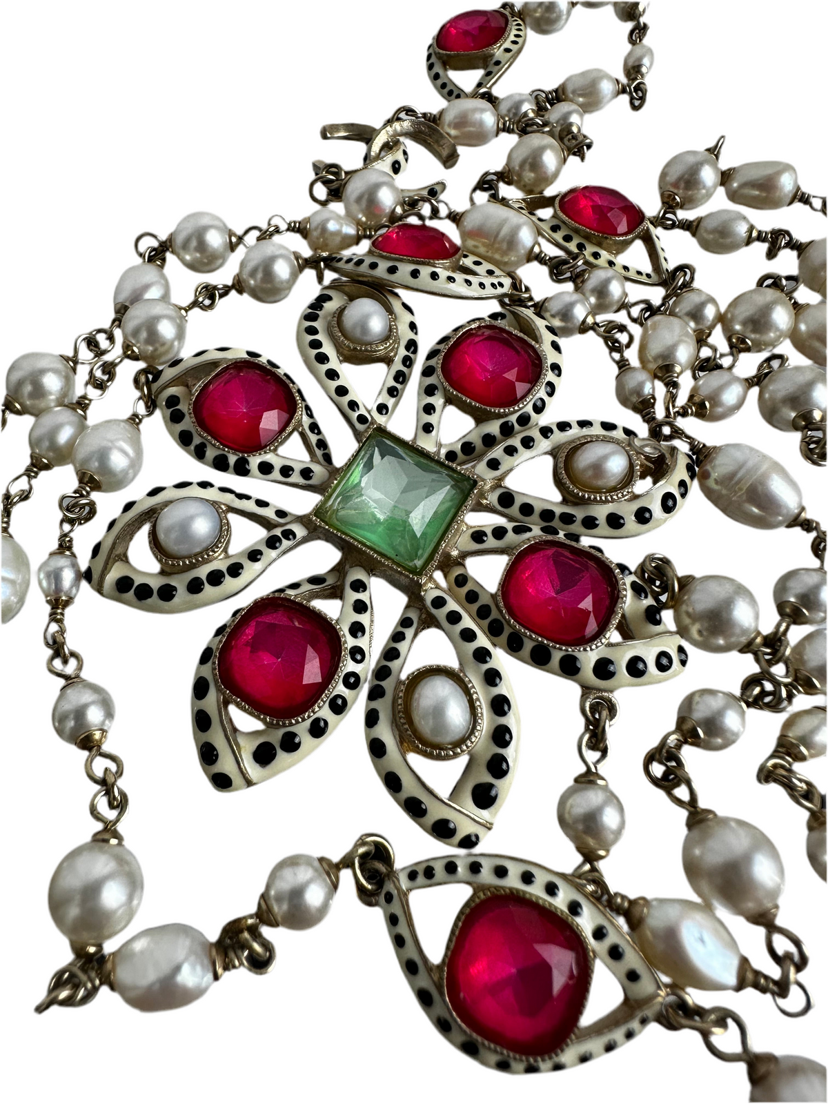 Chanel sautoire with red flower necklace