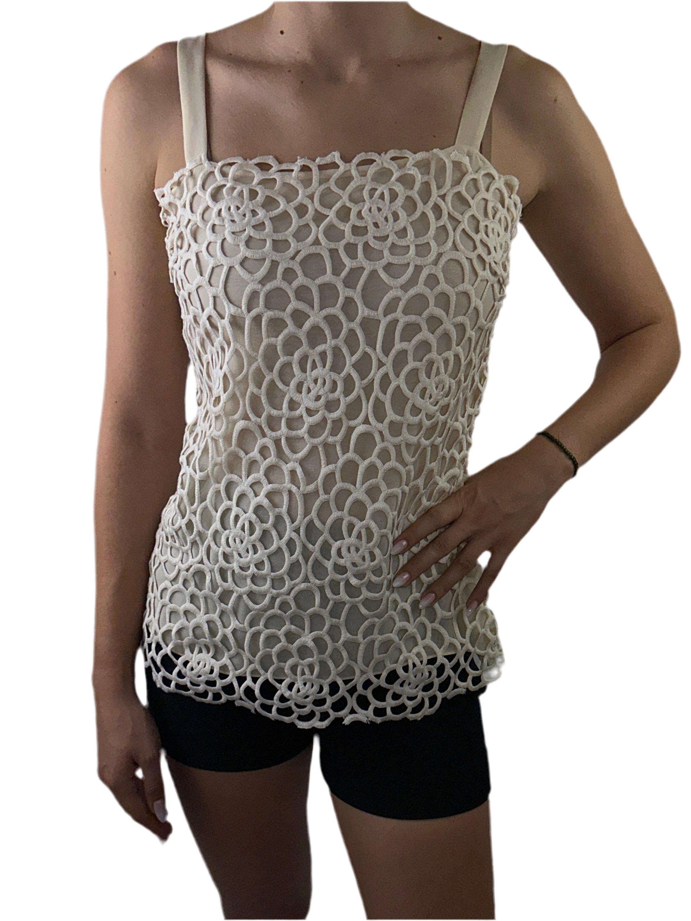 Oscar de la Renta ivory top with lace - size 38