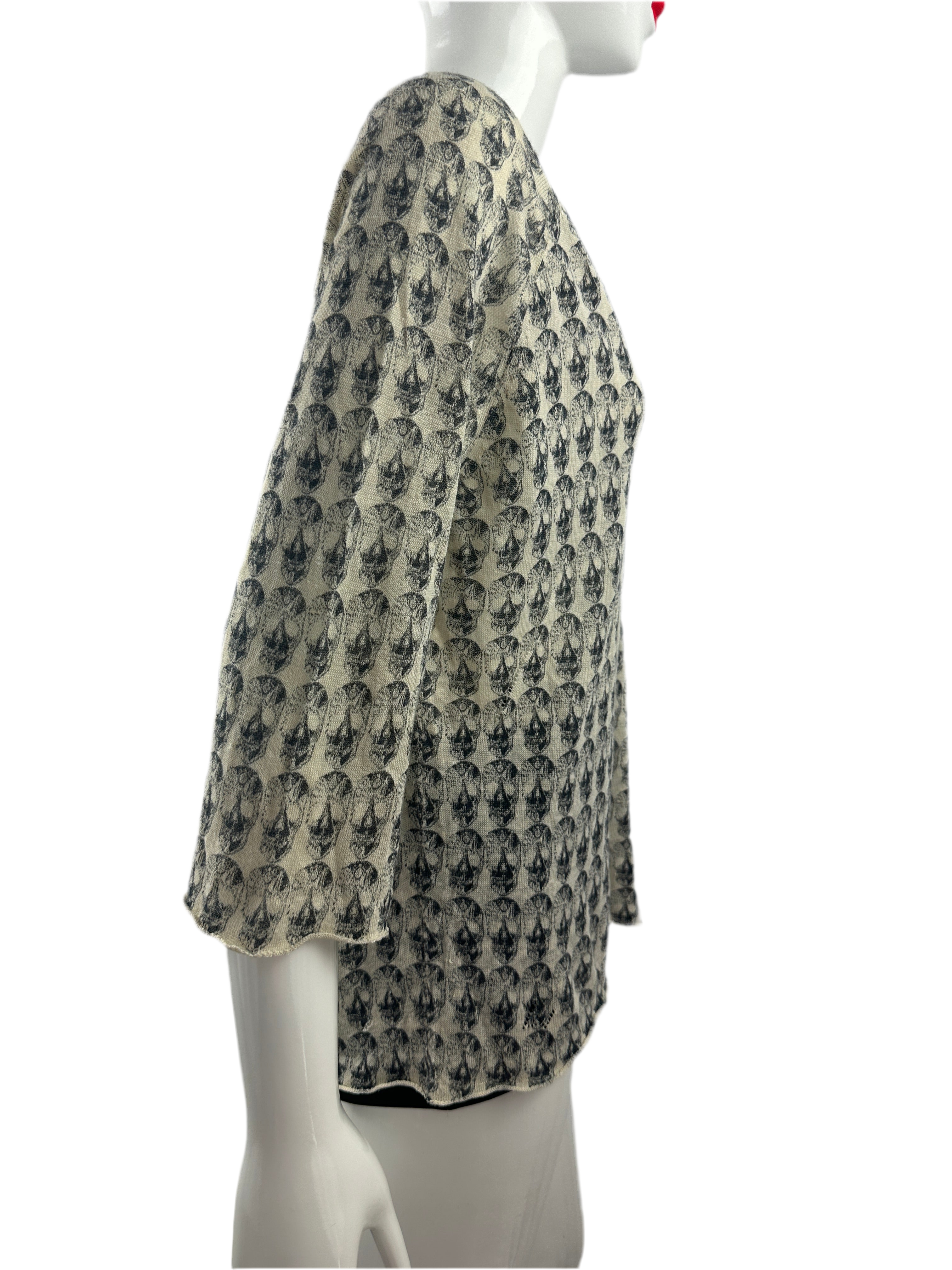 Zadig&Voltaire white 3/4-sleeve top with black skull motif - size 34