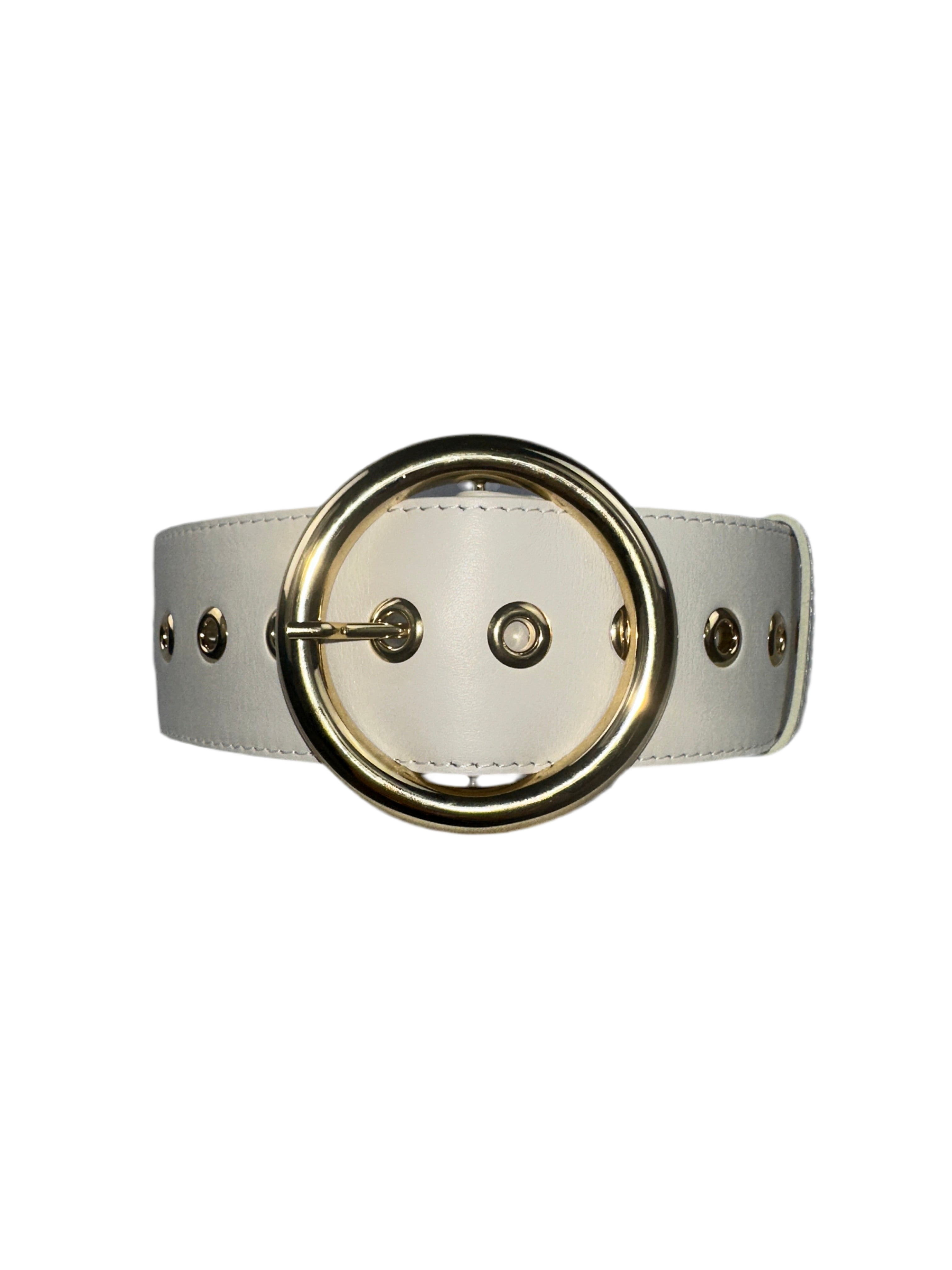 Elie Saab white belt with gold eyelets