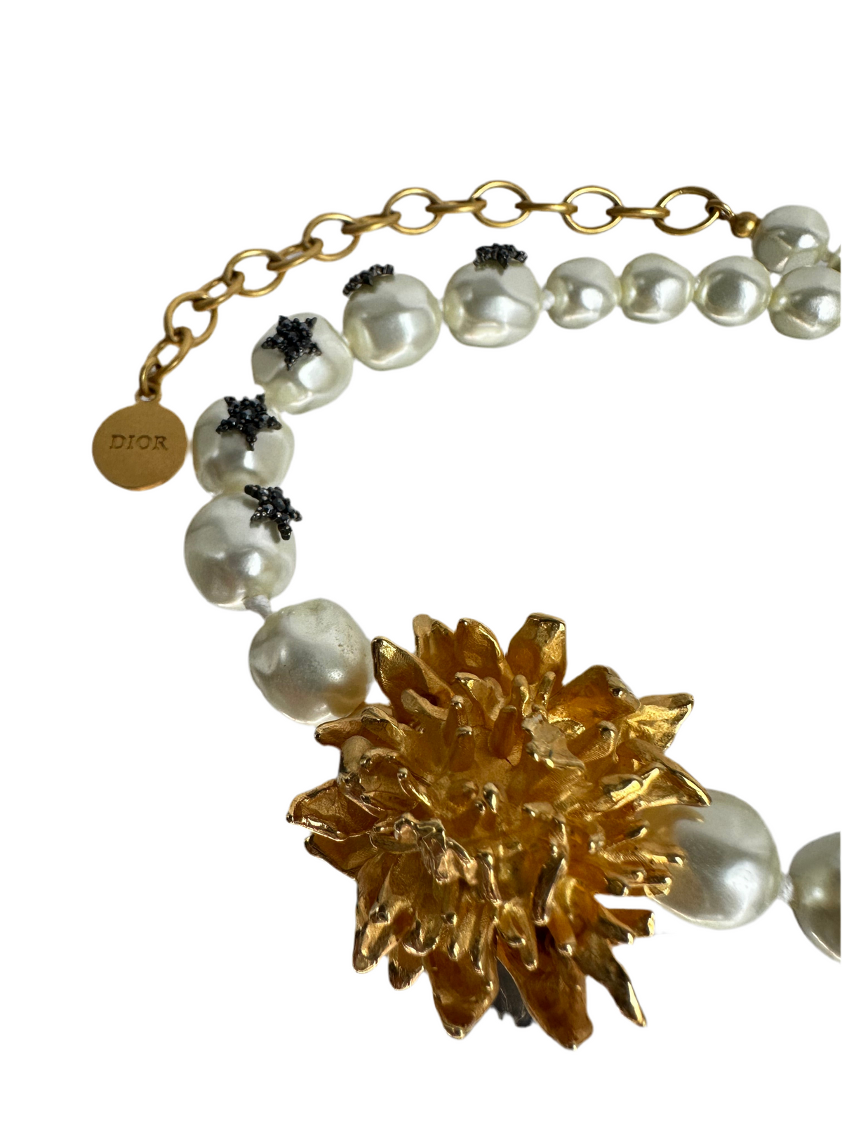 Dior jardin gold finish choker with pearl