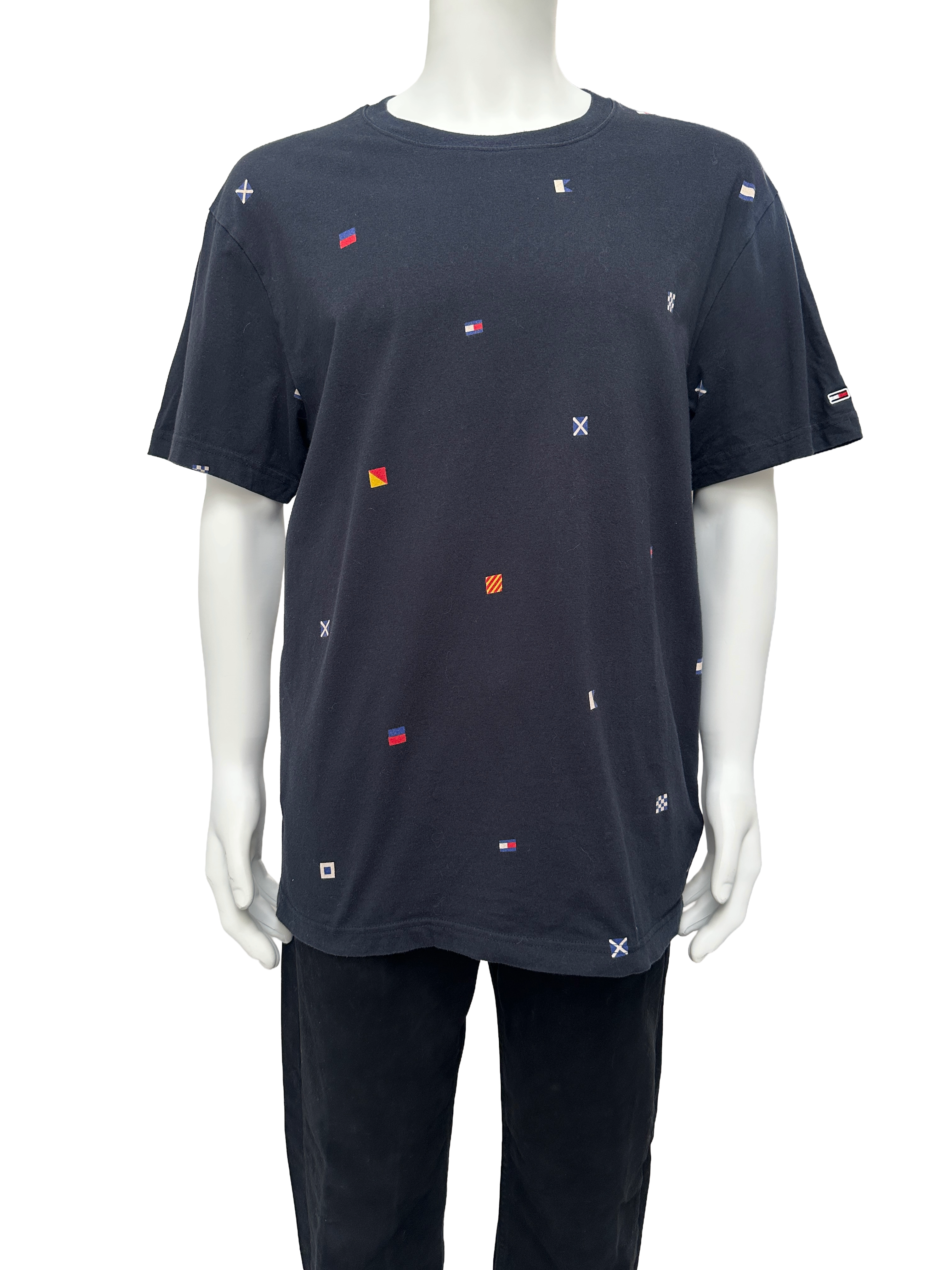Tommy Jeans navy nautical flags print t-shirt - size L