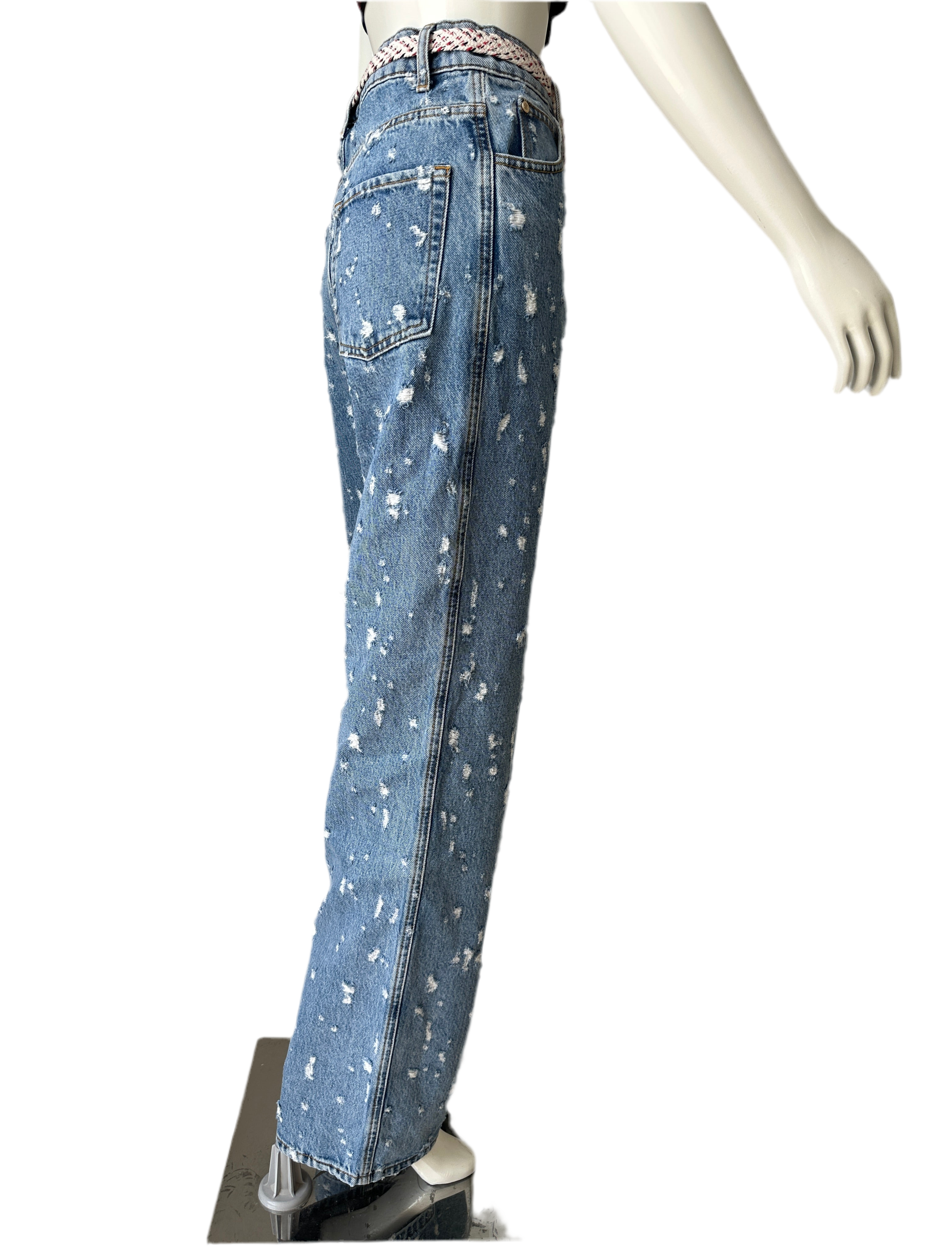 Sandro Ripped Blue Jean with belt - size 36