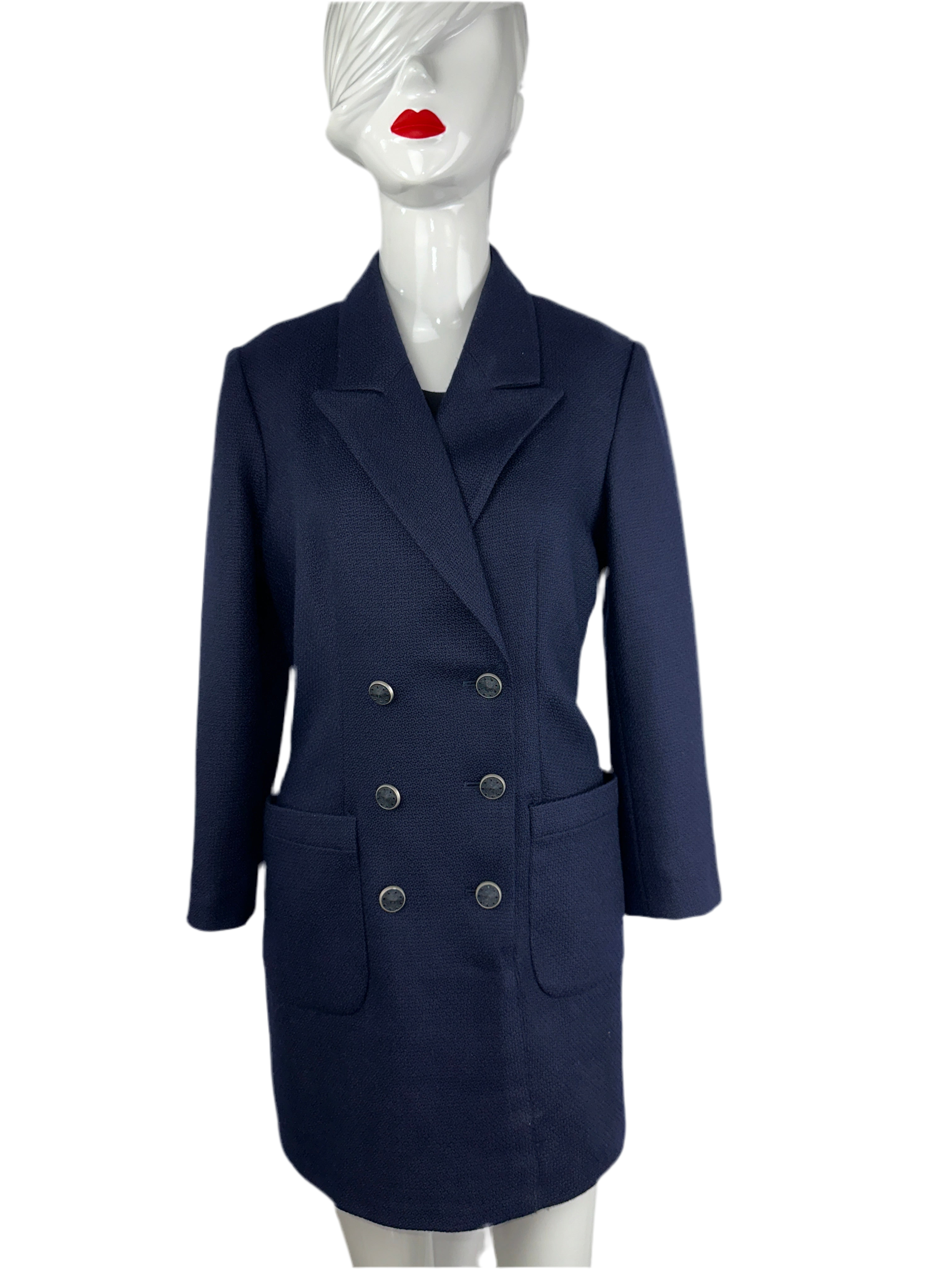Made to measure navy blue dress with suit jacket effect - size 34