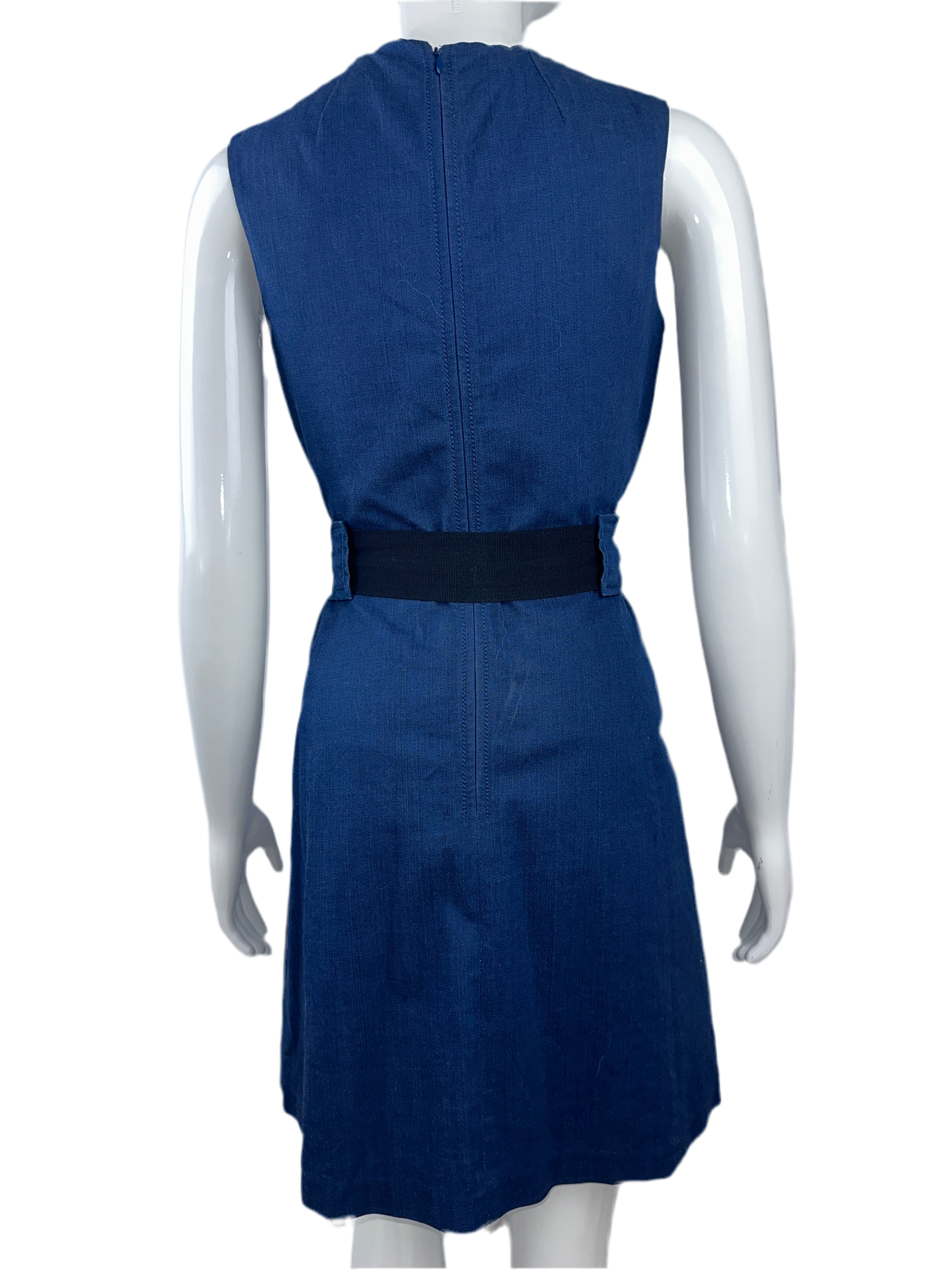 Victoria Beckham sleeveless denim dress with pockets and black belt - size 38