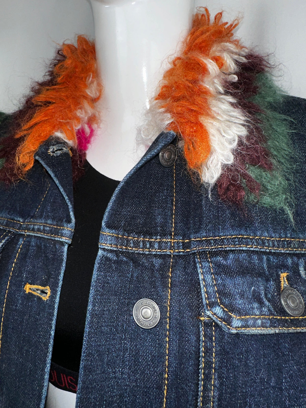 Dior denim jacket with colored wool collar and sleeve - size 36