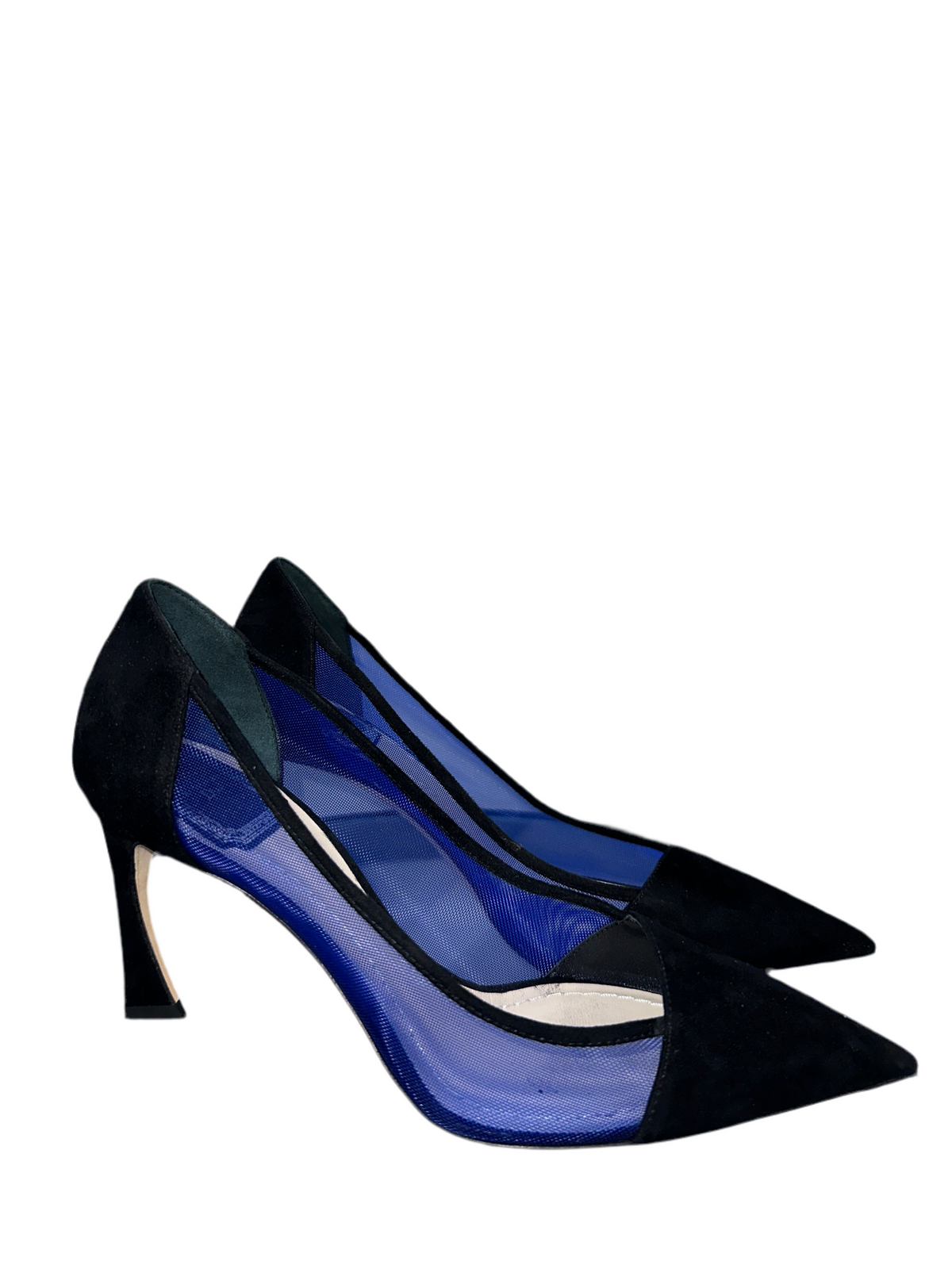 Black velvet and blue Mesh Diorella pointed toe pumps - size 36